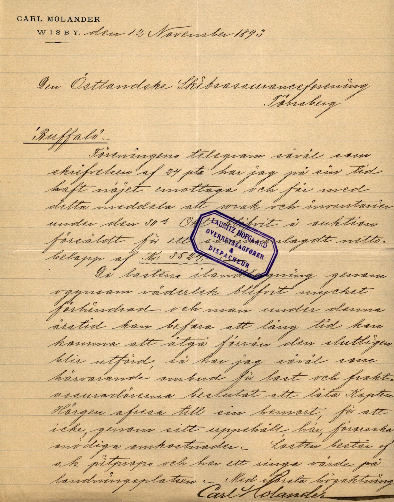 Pa 63 - Østlandske skibsassuranceforening, VEMU/A-1079/G/Ga/L0029/0009: Havaridokumenter / Anette, Agathe, Agra, Buffalo, 1893, s. 34