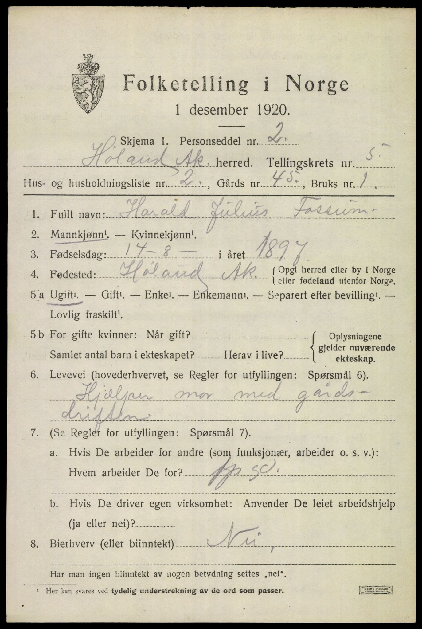 SAO, Folketelling 1920 for 0221 Høland herred, 1920, s. 7187