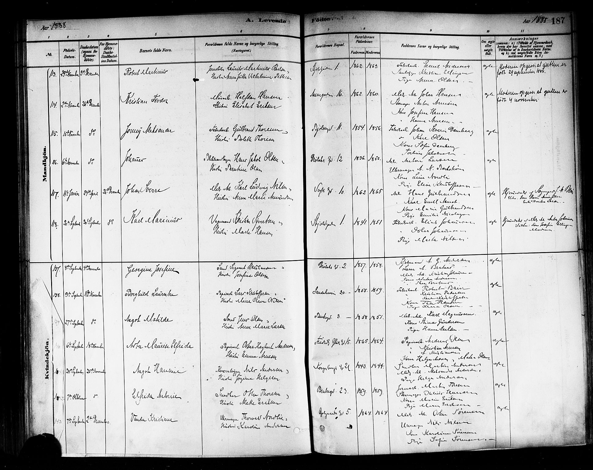 Sagene prestekontor Kirkebøker, AV/SAO-A-10796/F/L0001: Ministerialbok nr. 1, 1880-1893, s. 187