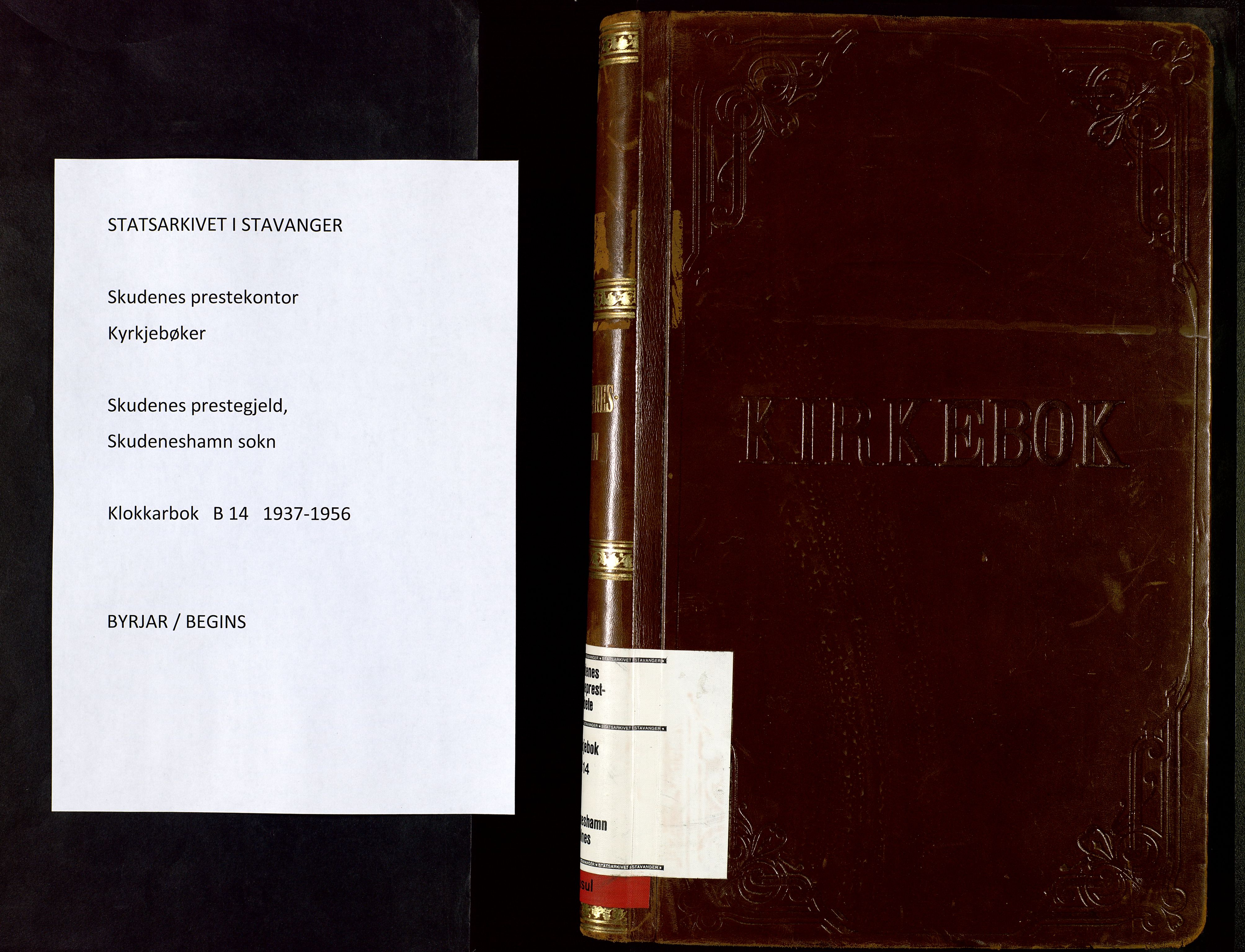Skudenes sokneprestkontor, SAST/A -101849/H/Ha/Hab/L0014: Klokkerbok nr. B 14, 1937-1956