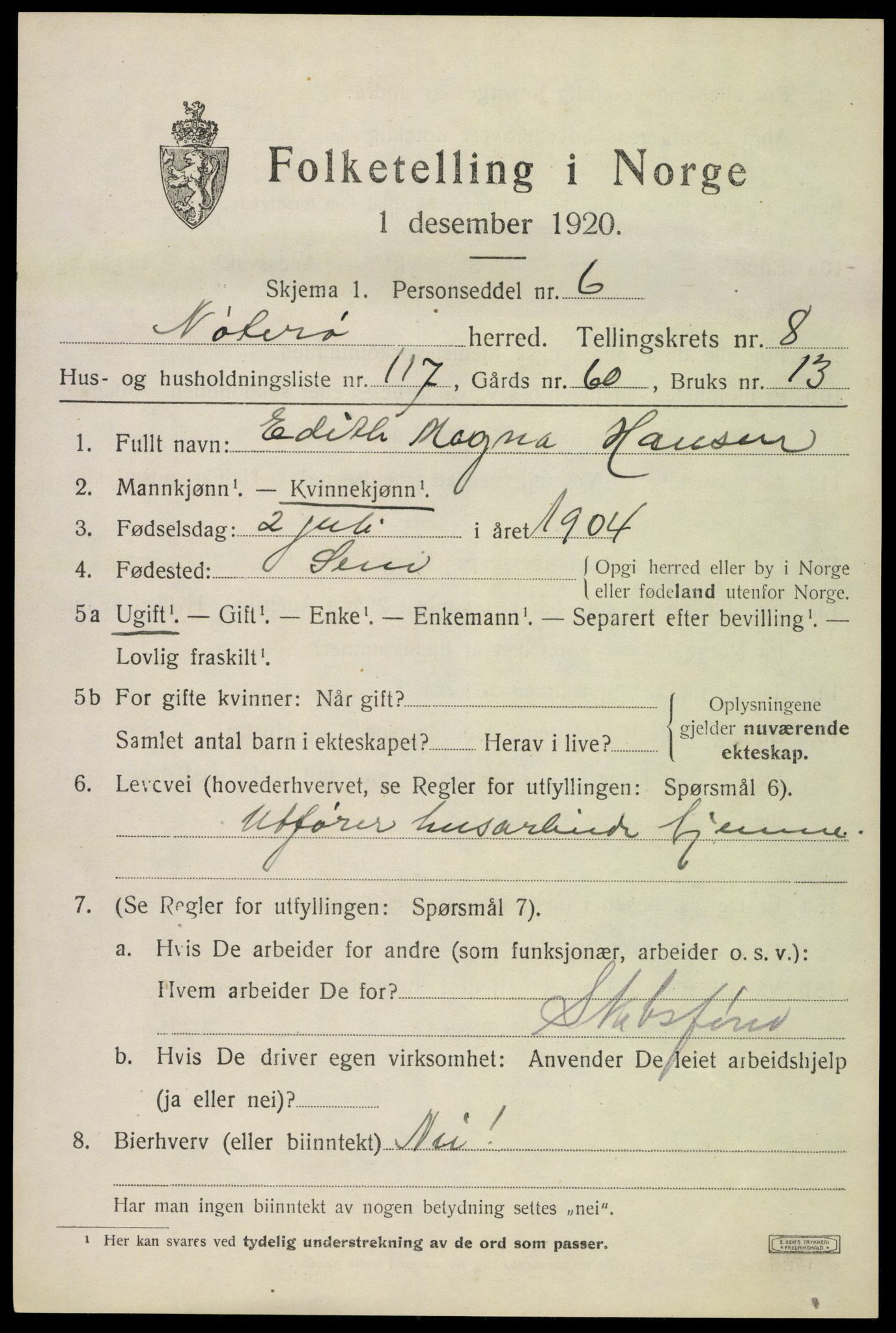 SAKO, Folketelling 1920 for 0722 Nøtterøy herred, 1920, s. 11491