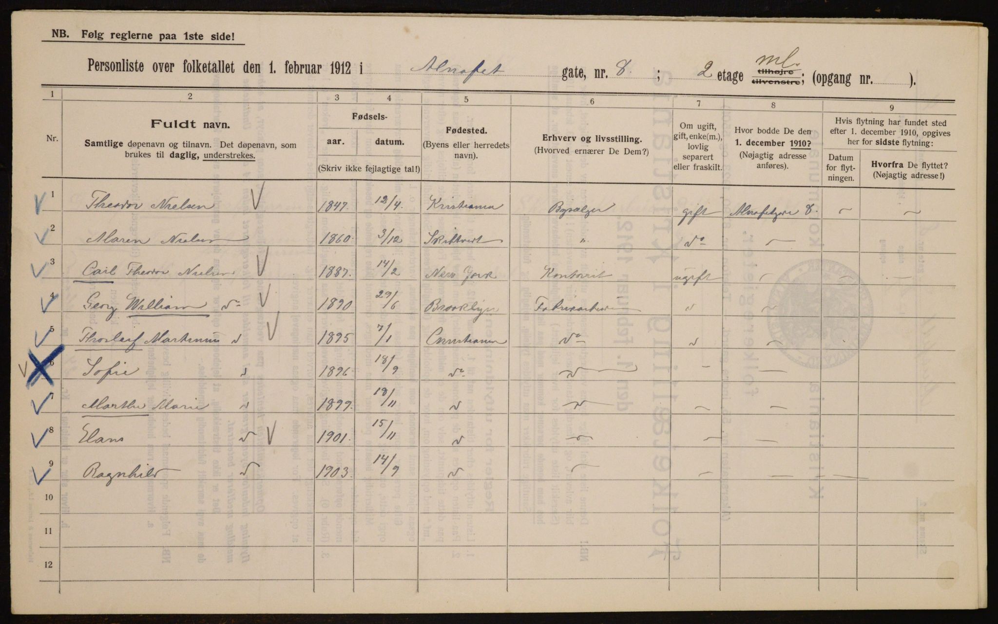 OBA, Kommunal folketelling 1.2.1912 for Kristiania, 1912, s. 1205