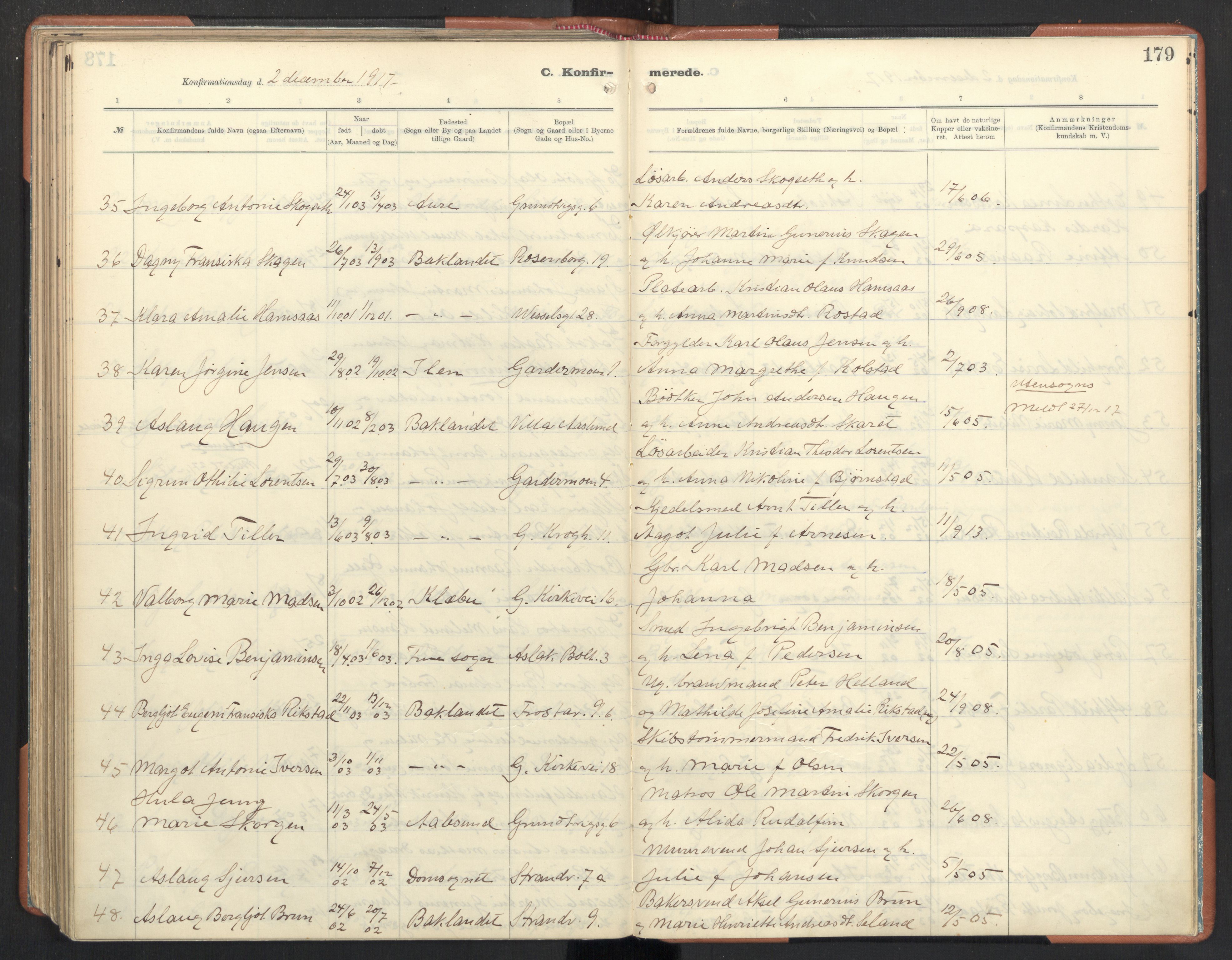 Ministerialprotokoller, klokkerbøker og fødselsregistre - Sør-Trøndelag, AV/SAT-A-1456/605/L0246: Ministerialbok nr. 605A08, 1916-1920, s. 179