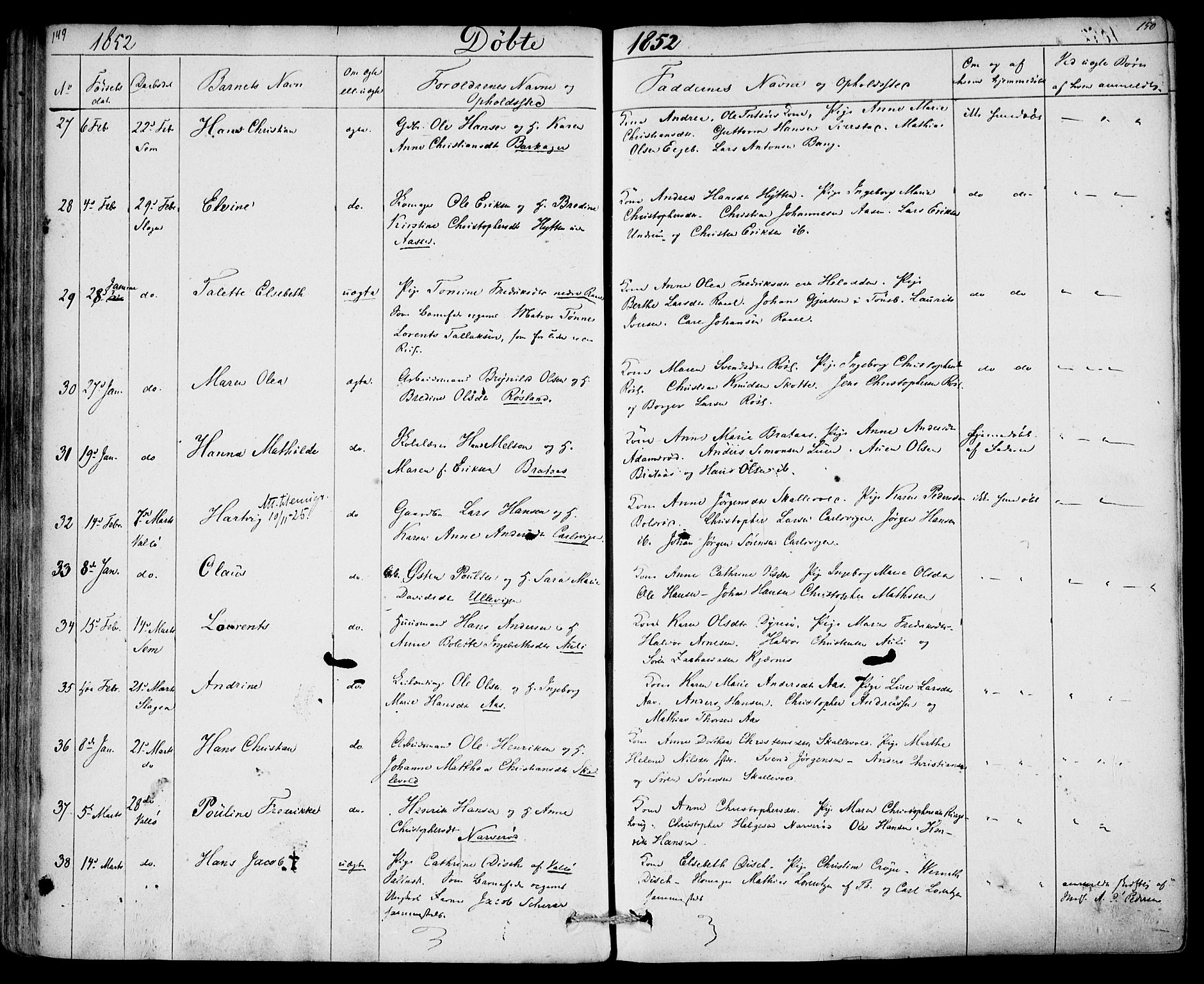 Sem kirkebøker, AV/SAKO-A-5/F/Fa/L0006: Ministerialbok nr. I 6, 1843-1855, s. 149-150