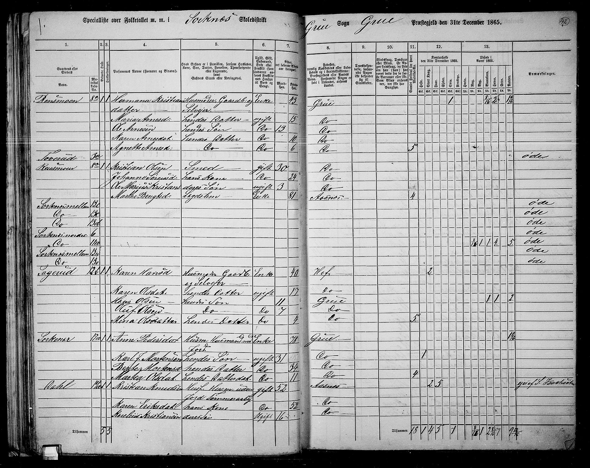 RA, Folketelling 1865 for 0423P Grue prestegjeld, 1865, s. 41