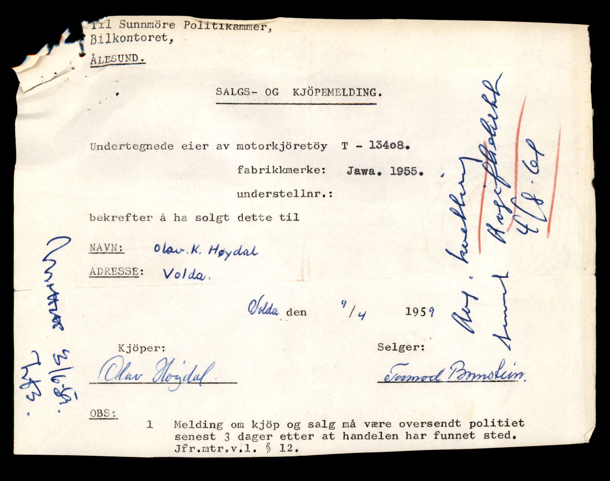 Møre og Romsdal vegkontor - Ålesund trafikkstasjon, AV/SAT-A-4099/F/Fe/L0039: Registreringskort for kjøretøy T 13361 - T 13530, 1927-1998, s. 811