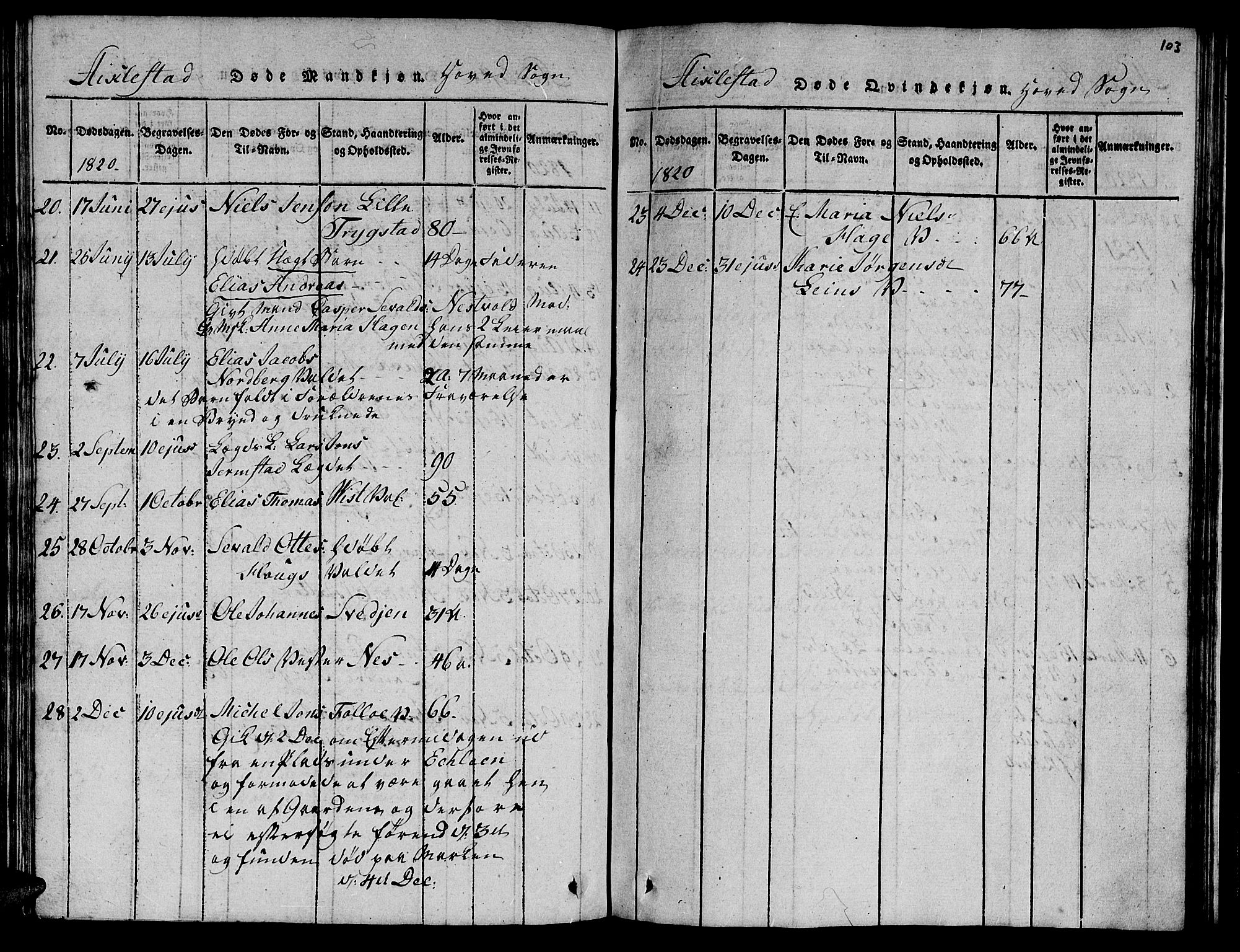 Ministerialprotokoller, klokkerbøker og fødselsregistre - Nord-Trøndelag, SAT/A-1458/723/L0251: Klokkerbok nr. 723C01 /1, 1816-1831, s. 103