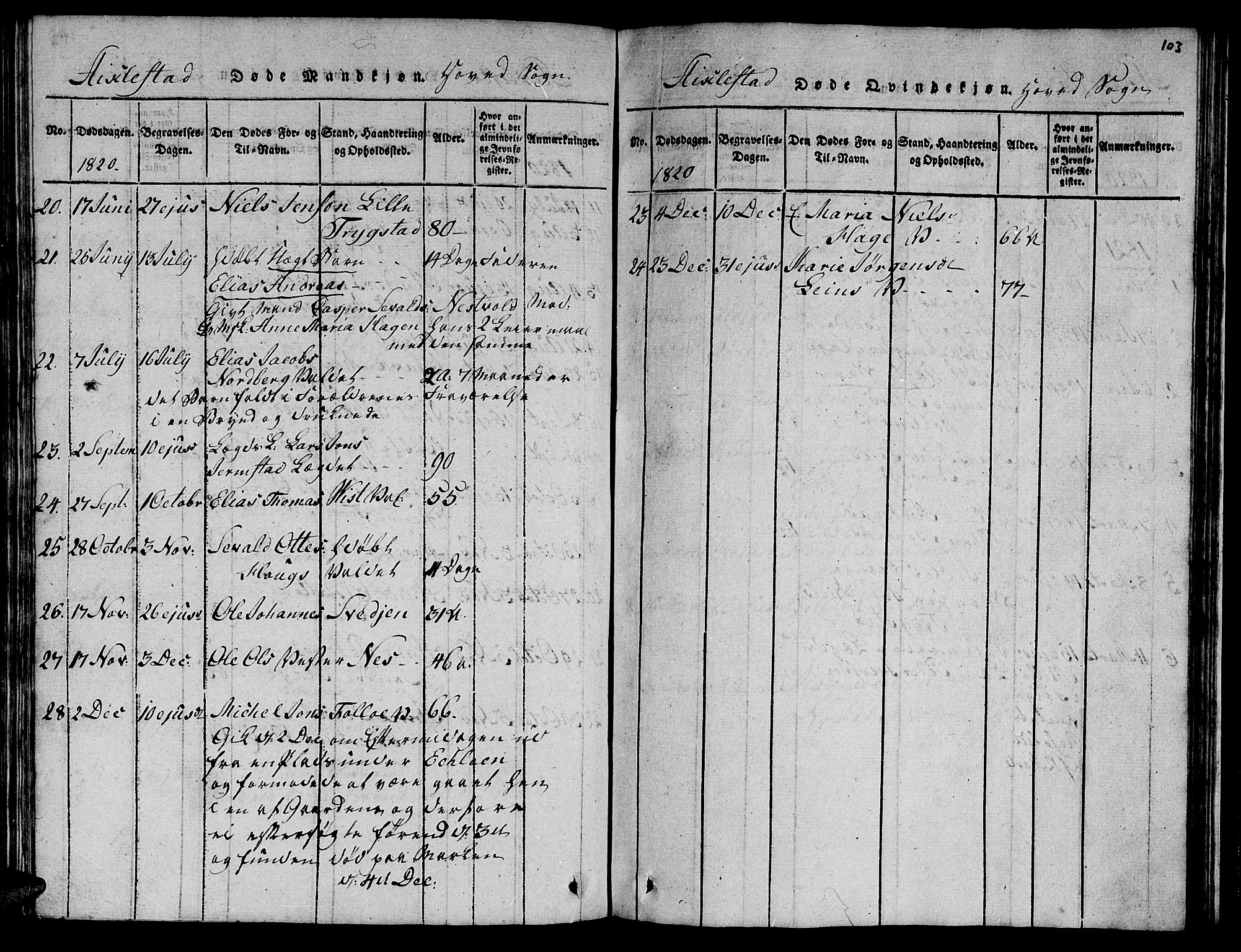 Ministerialprotokoller, klokkerbøker og fødselsregistre - Nord-Trøndelag, AV/SAT-A-1458/723/L0251: Klokkerbok nr. 723C01 /1, 1816-1831, s. 103