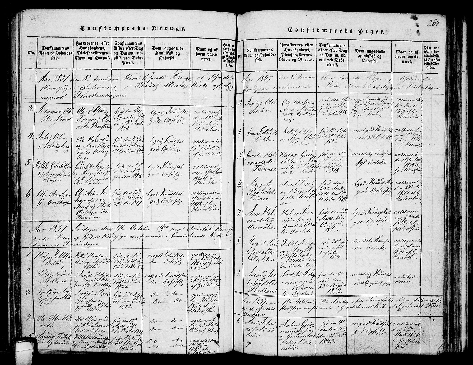 Hjartdal kirkebøker, AV/SAKO-A-270/F/Fa/L0007: Ministerialbok nr. I 7, 1815-1843, s. 263