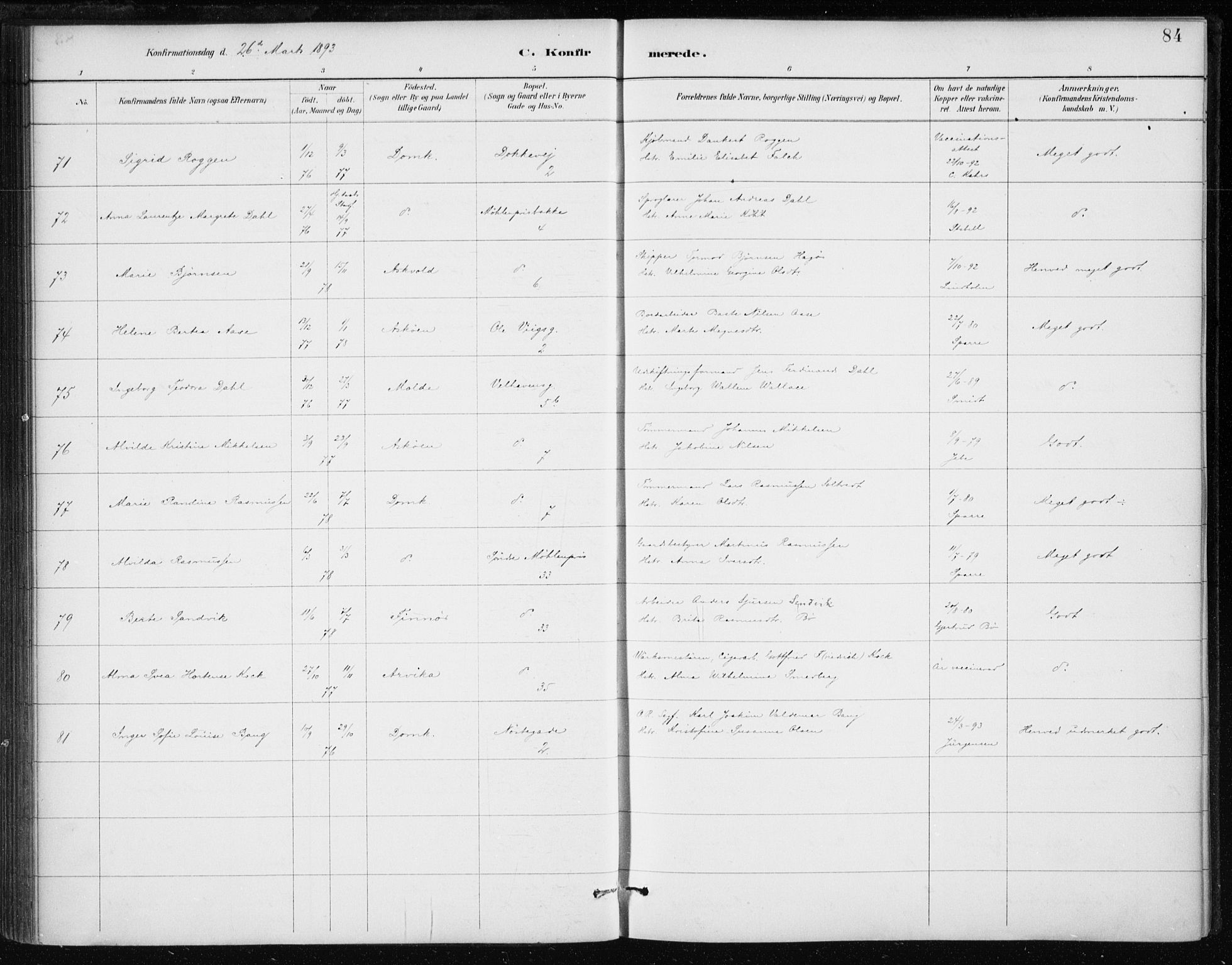 Johanneskirken sokneprestembete, AV/SAB-A-76001/H/Haa/L0008: Ministerialbok nr. C 1, 1885-1907, s. 84