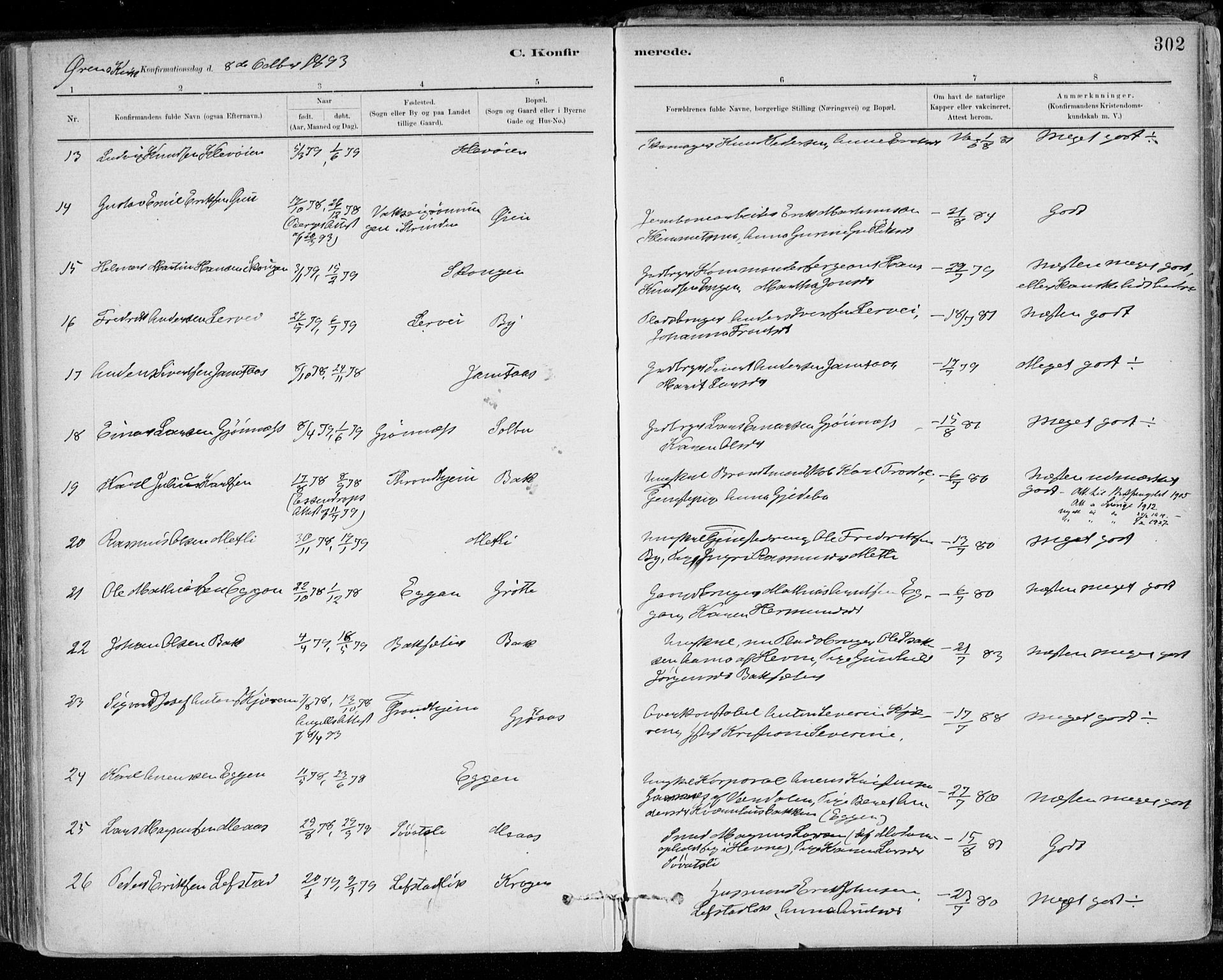 Ministerialprotokoller, klokkerbøker og fødselsregistre - Sør-Trøndelag, AV/SAT-A-1456/668/L0809: Ministerialbok nr. 668A09, 1881-1895, s. 302