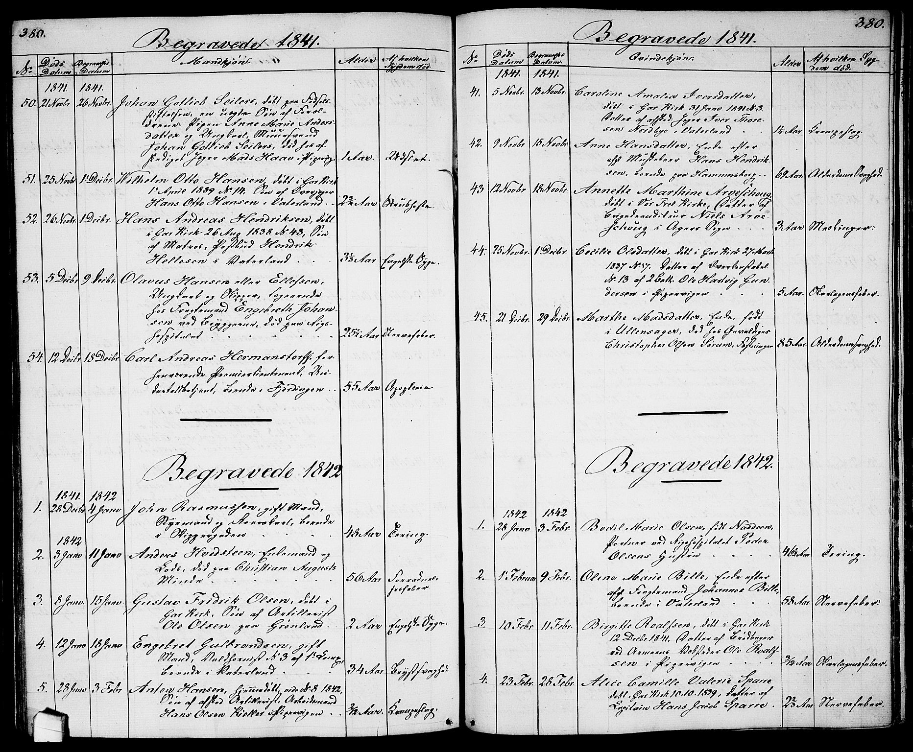Garnisonsmenigheten Kirkebøker, SAO/A-10846/G/Ga/L0005: Klokkerbok nr. 5, 1841-1860, s. 380