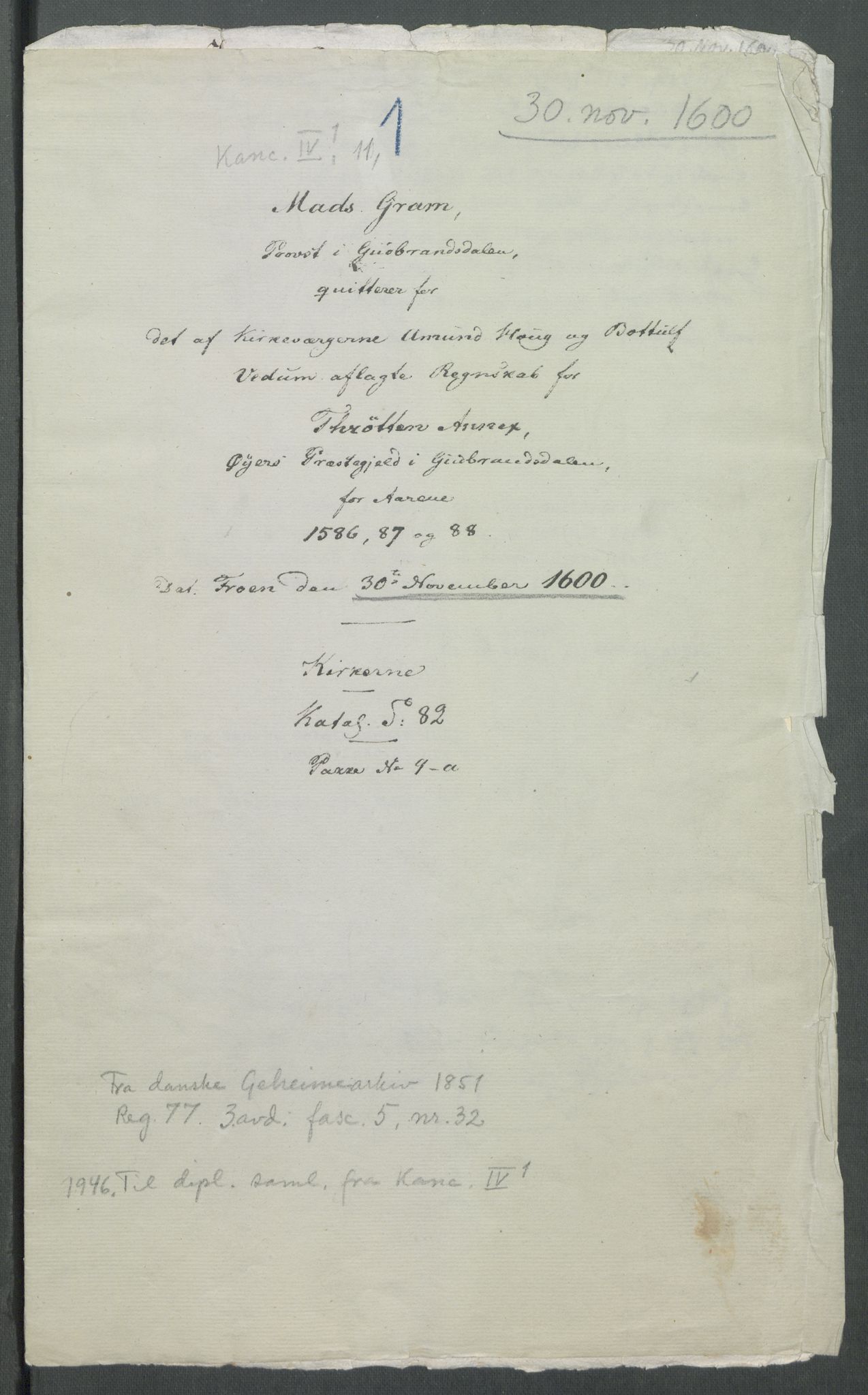 Riksarkivets diplomsamling, AV/RA-EA-5965/F02/L0109: Dokumenter, 1600, s. 95
