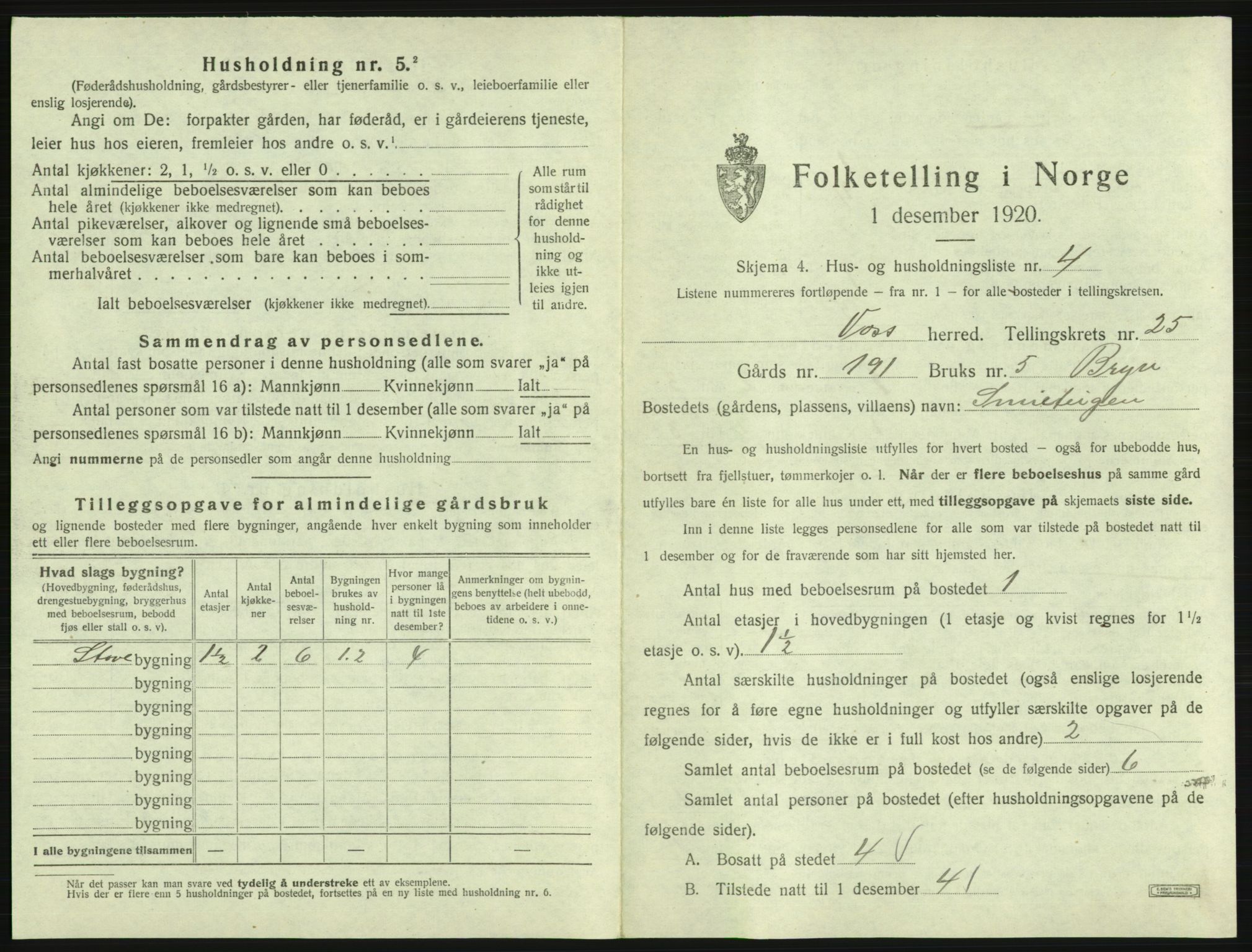 SAB, Folketelling 1920 for 1235 Voss herred, 1920, s. 2169