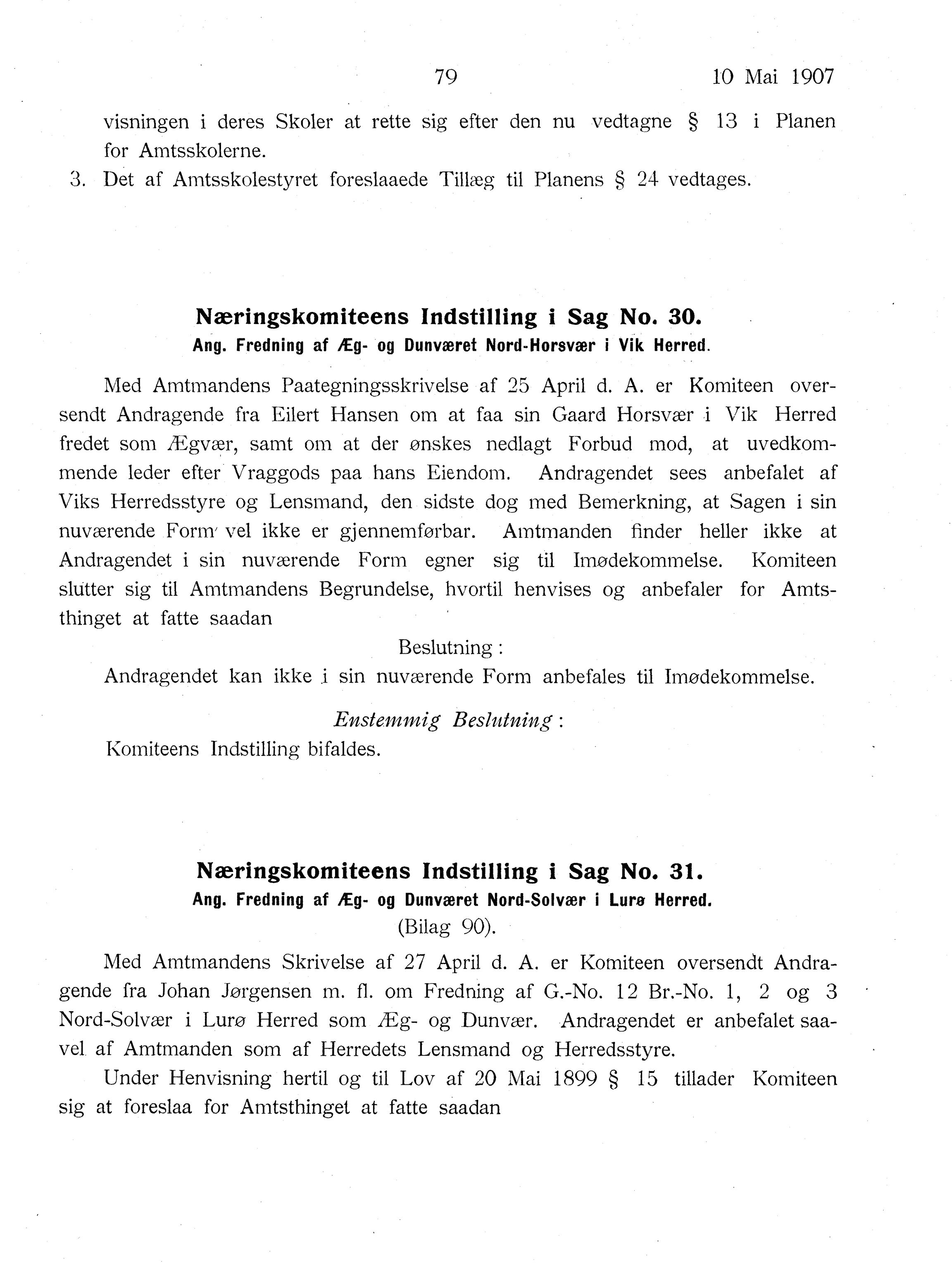 Nordland Fylkeskommune. Fylkestinget, AIN/NFK-17/176/A/Ac/L0030: Fylkestingsforhandlinger 1907, 1907