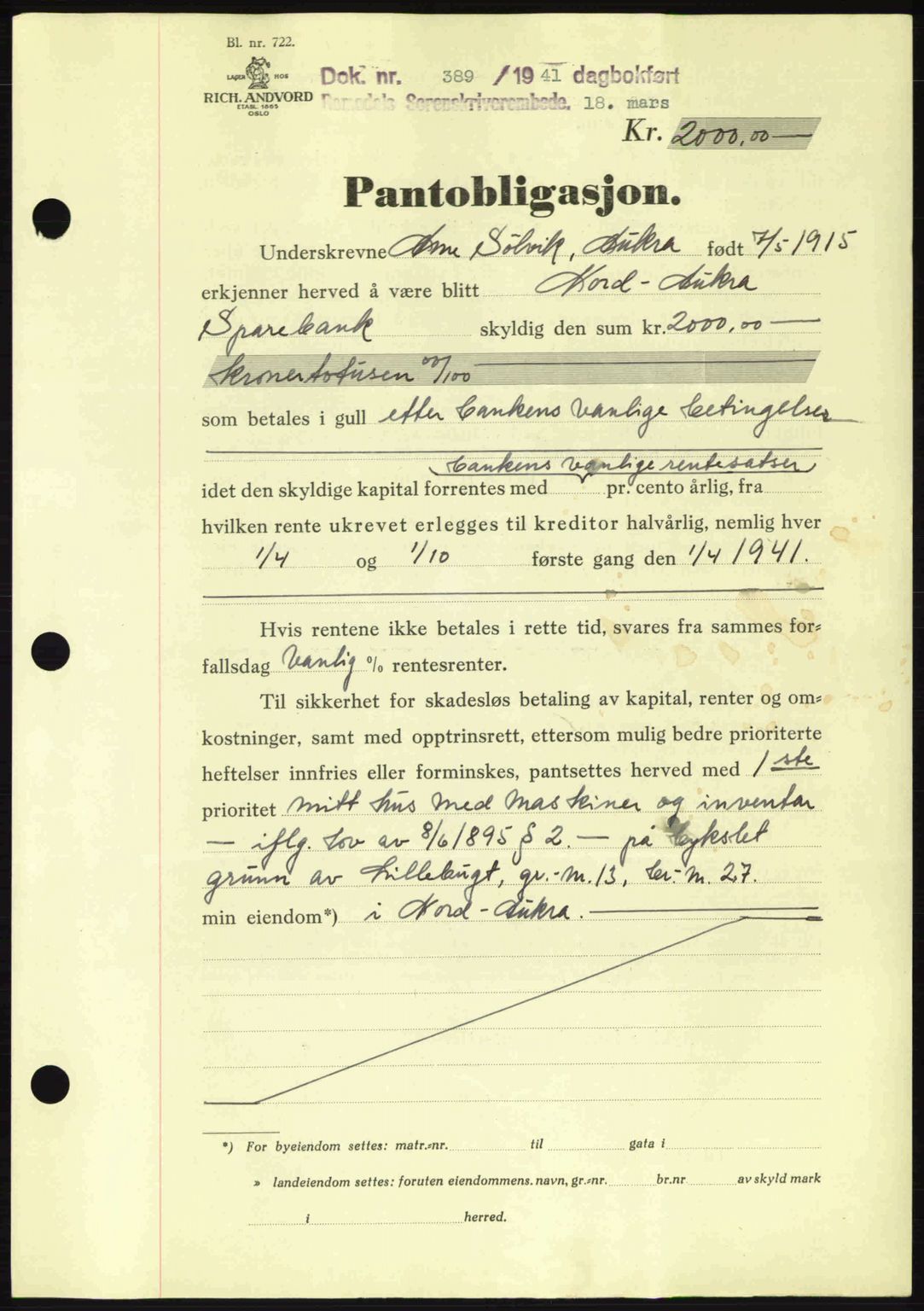 Romsdal sorenskriveri, SAT/A-4149/1/2/2C: Pantebok nr. B2, 1939-1945, Dagboknr: 389/1941