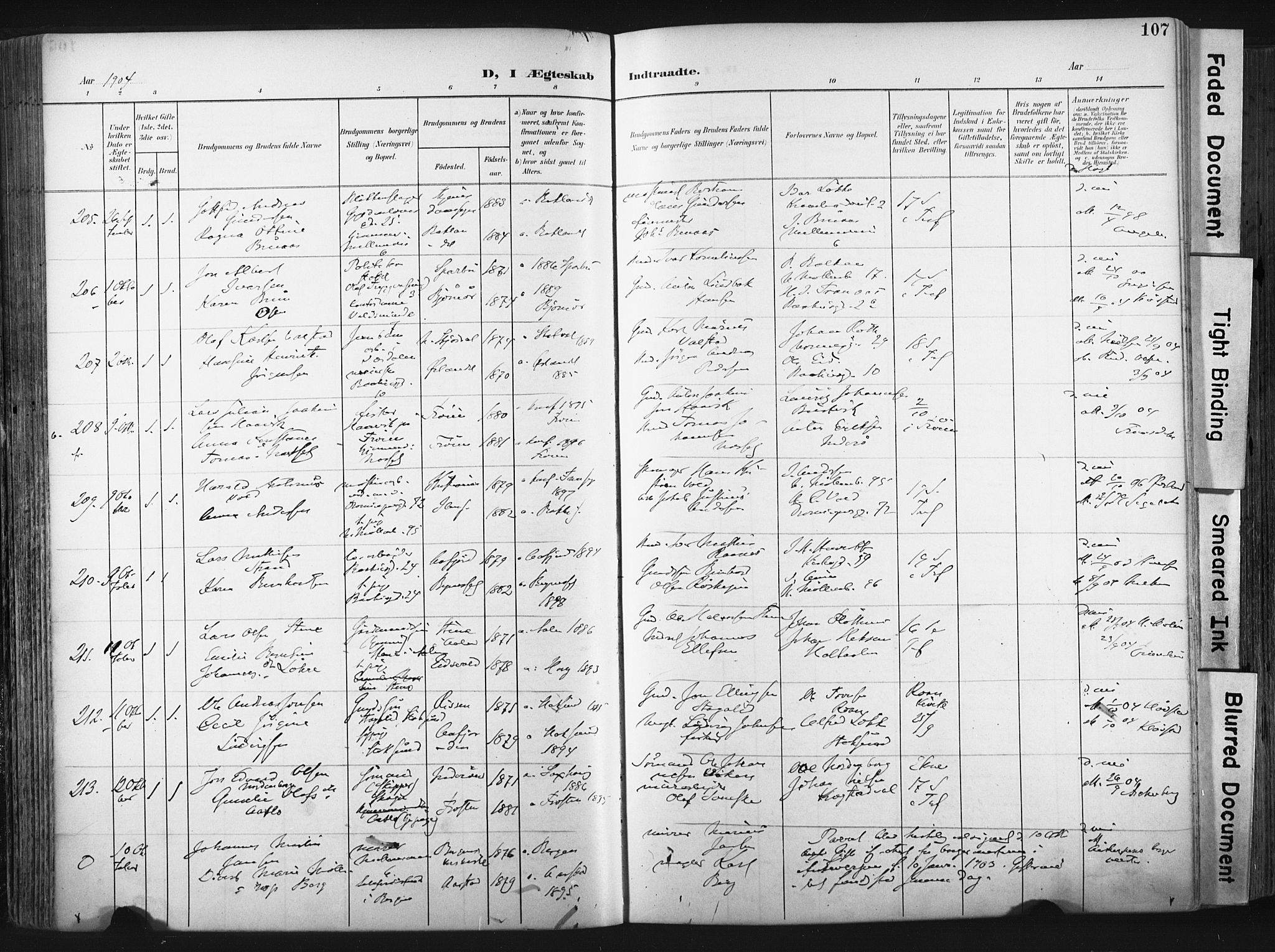 Ministerialprotokoller, klokkerbøker og fødselsregistre - Sør-Trøndelag, SAT/A-1456/604/L0201: Ministerialbok nr. 604A21, 1901-1911, s. 107