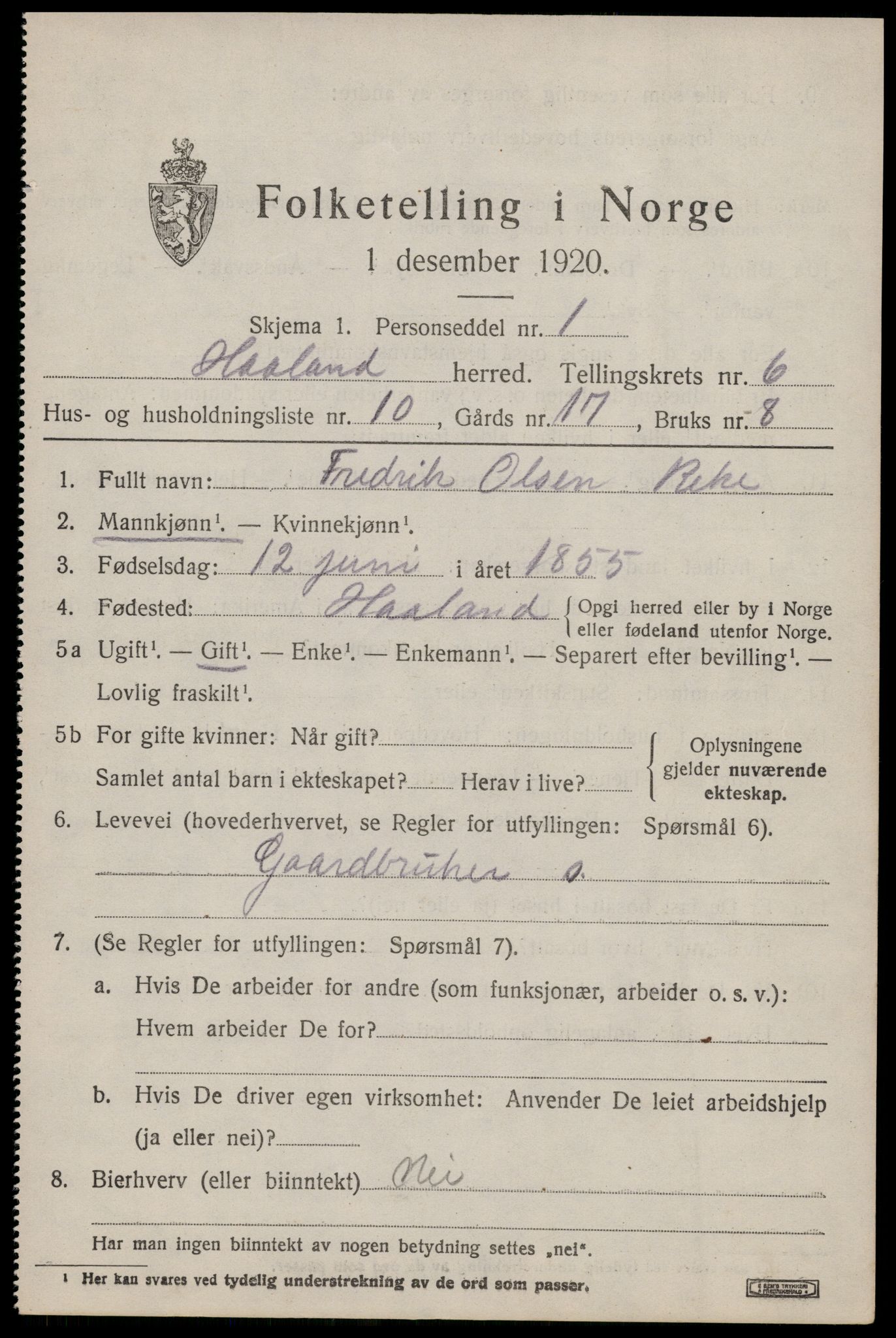 SAST, Folketelling 1920 for 1124 Håland herred, 1920, s. 5121