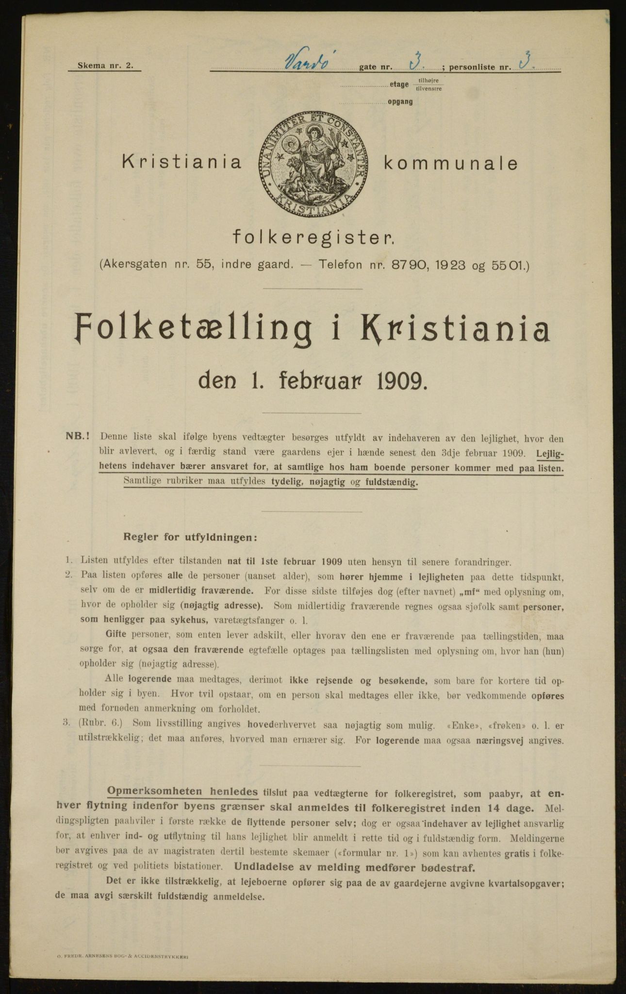 OBA, Kommunal folketelling 1.2.1909 for Kristiania kjøpstad, 1909, s. 110555