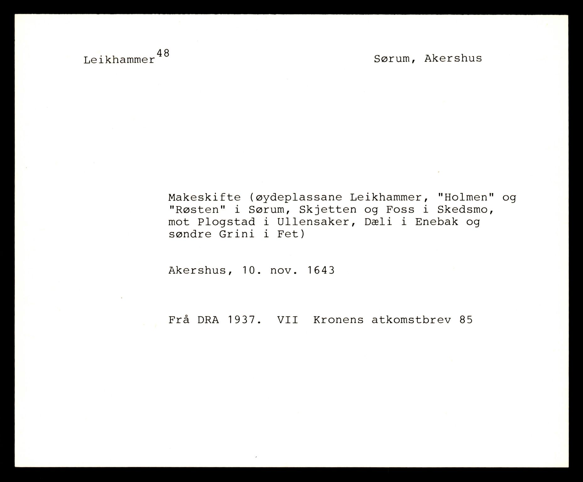 Riksarkivets diplomsamling, AV/RA-EA-5965/F35/F35e/L0006: Registreringssedler Akershus 2, 1400-1700, s. 467