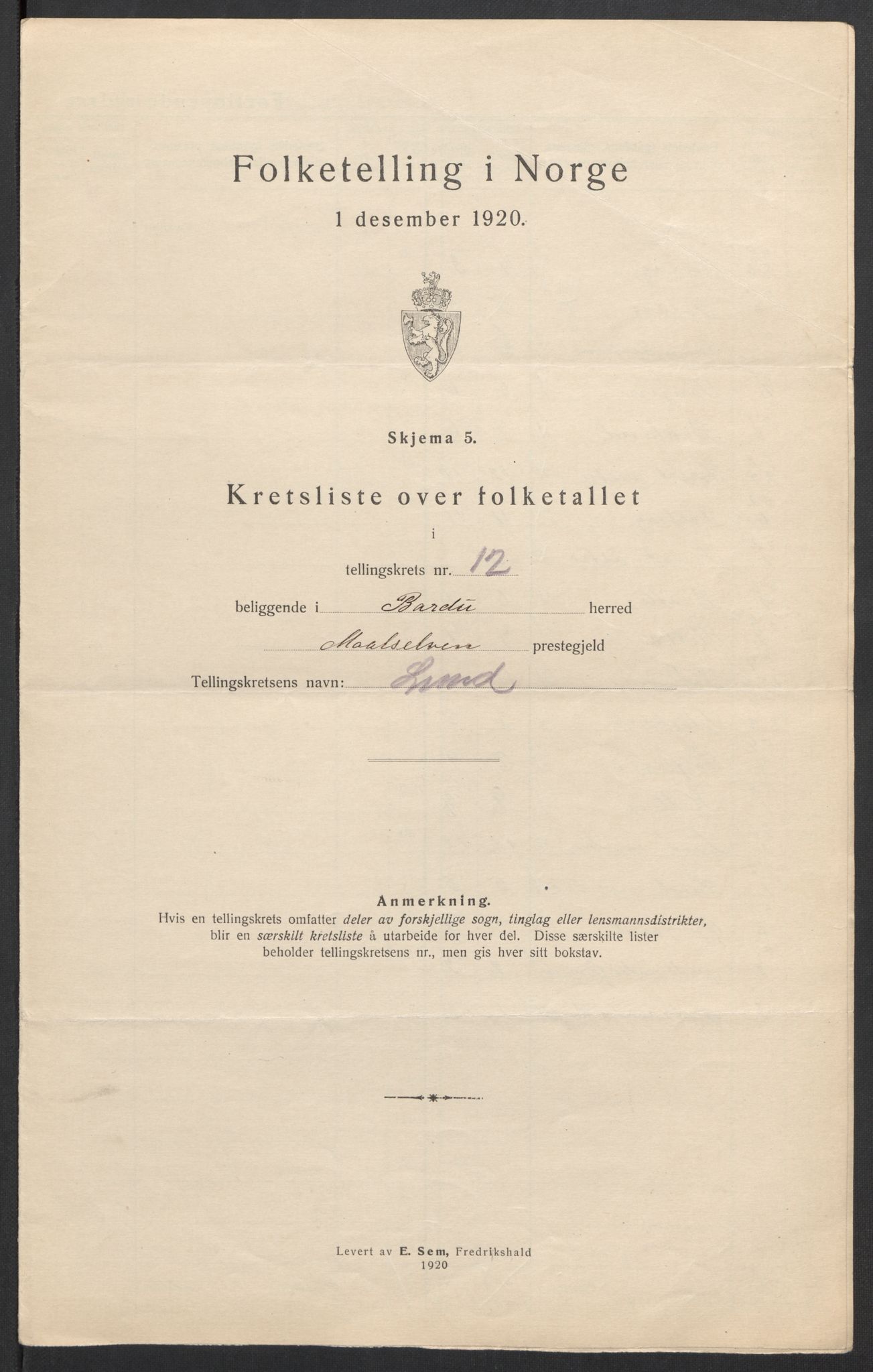 SATØ, Folketelling 1920 for 1922 Bardu herred, 1920, s. 47