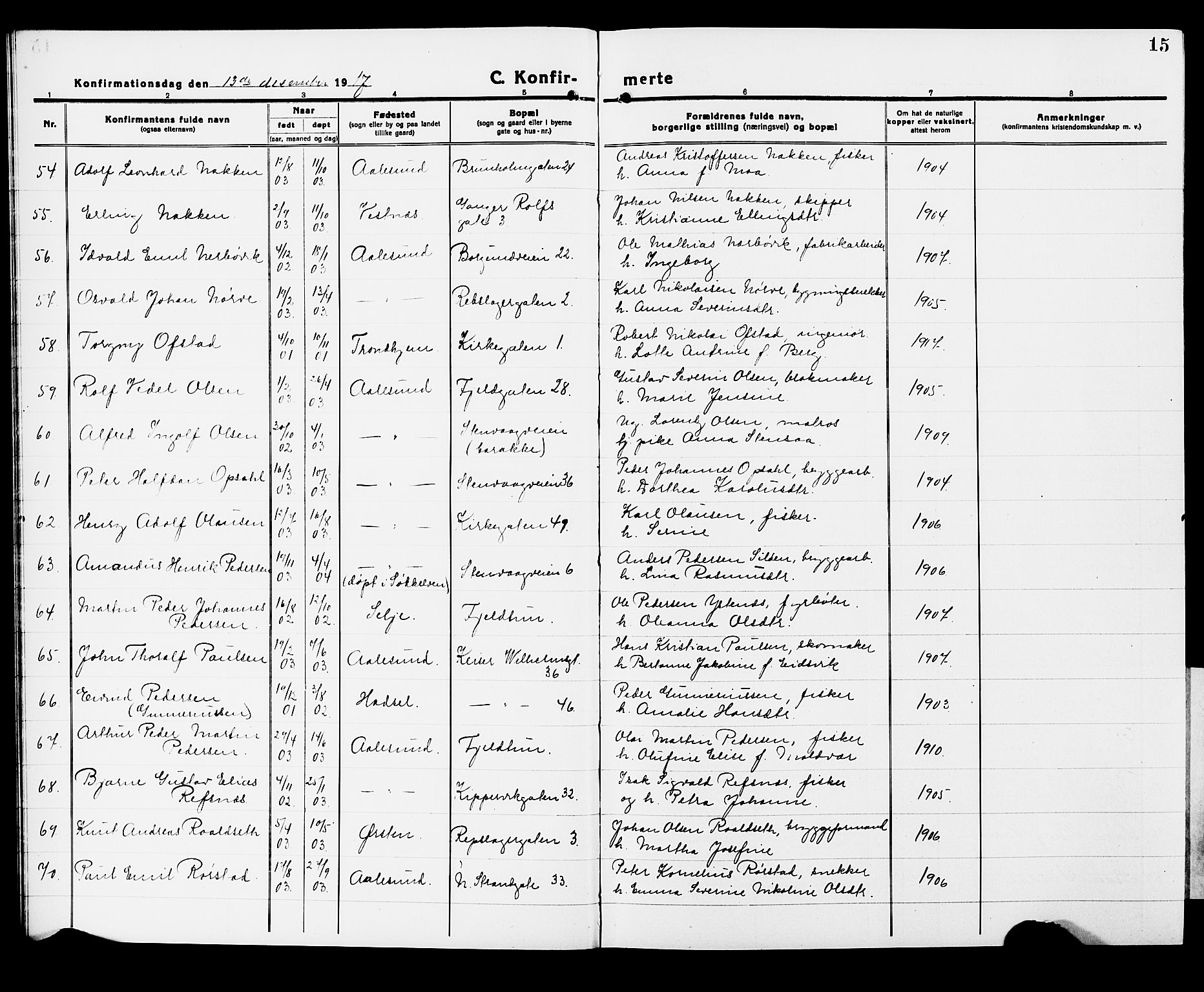 Ministerialprotokoller, klokkerbøker og fødselsregistre - Møre og Romsdal, AV/SAT-A-1454/529/L0472: Klokkerbok nr. 529C09, 1917-1929, s. 15