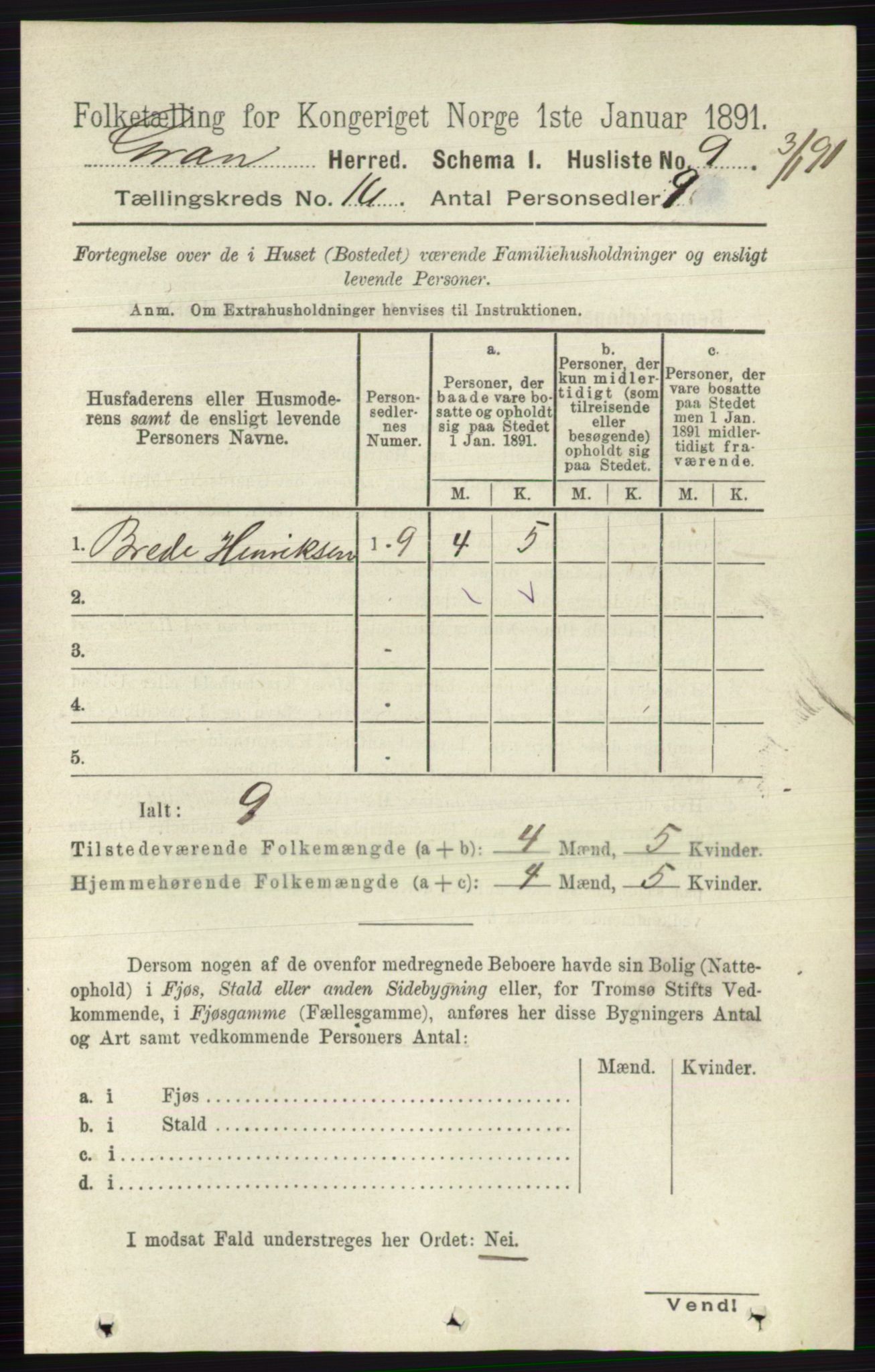 RA, Folketelling 1891 for 0534 Gran herred, 1891, s. 8019