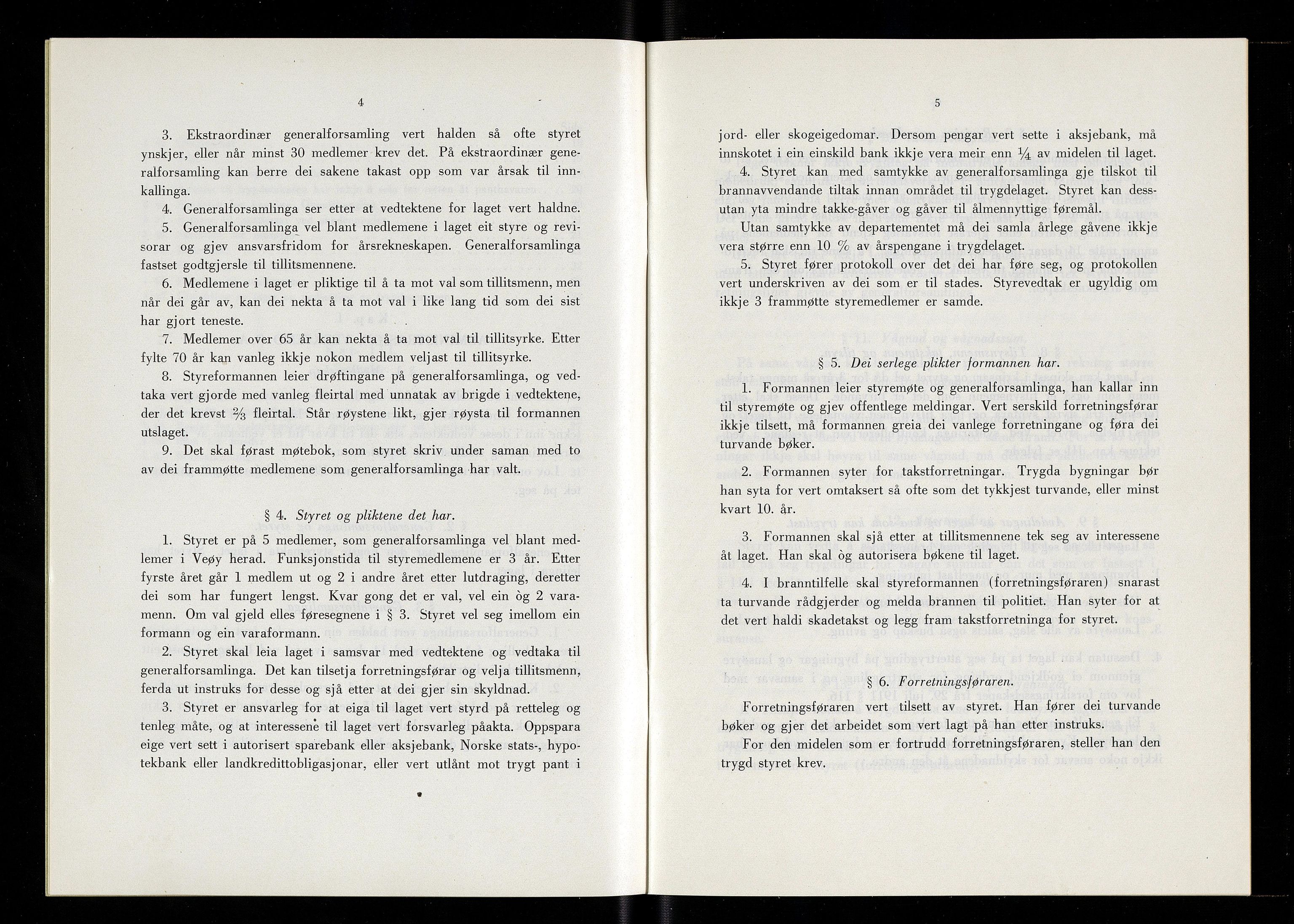 Veøy Branntrygdelag, ROMS/R.Ark.1005/Y/L0001: Vedtekter for Veøy Gjensidige Branntrygdelag. Plan for Veøy Branntrygdelag., 1955