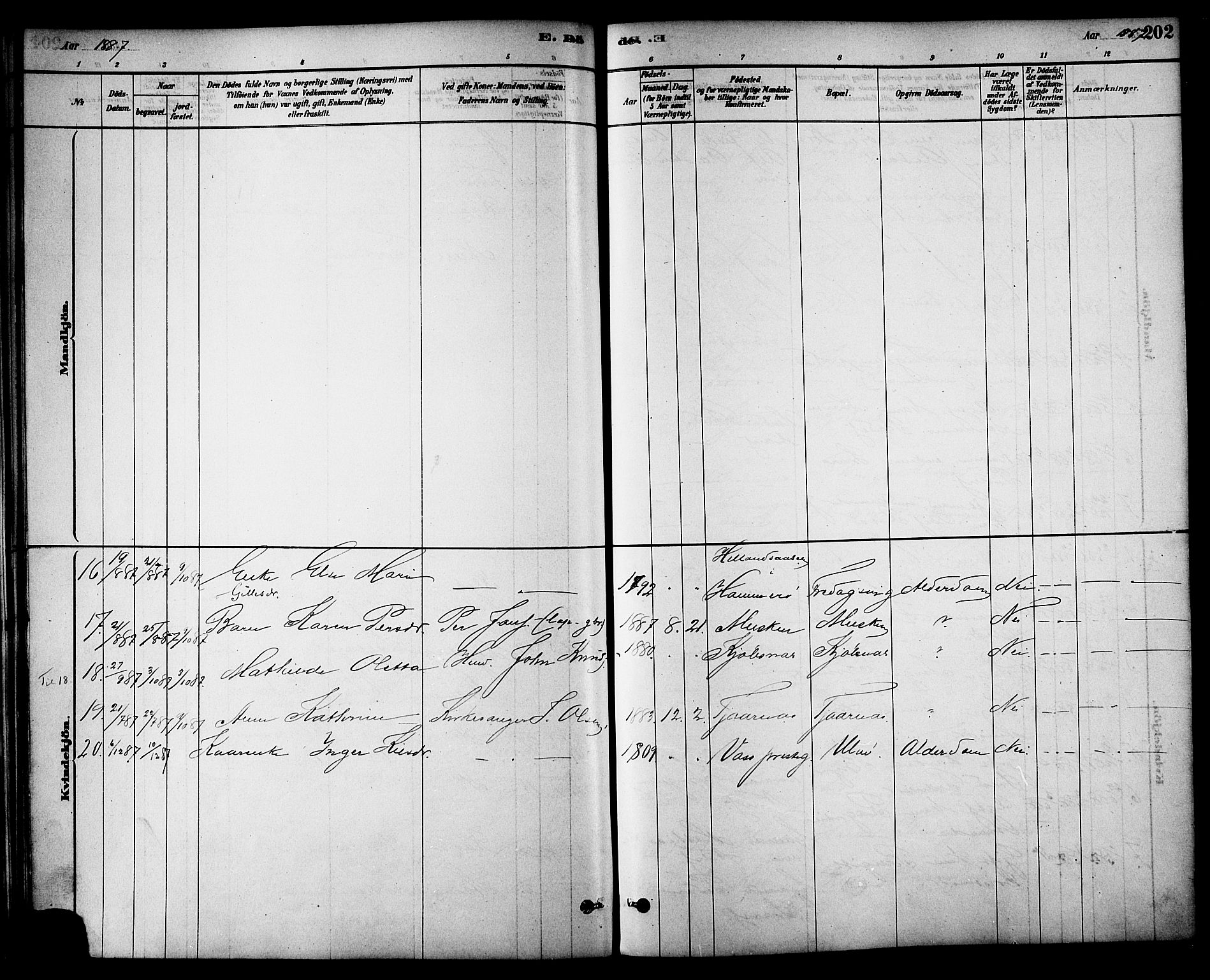 Ministerialprotokoller, klokkerbøker og fødselsregistre - Nordland, AV/SAT-A-1459/861/L0868: Ministerialbok nr. 861A03, 1879-1889, s. 202