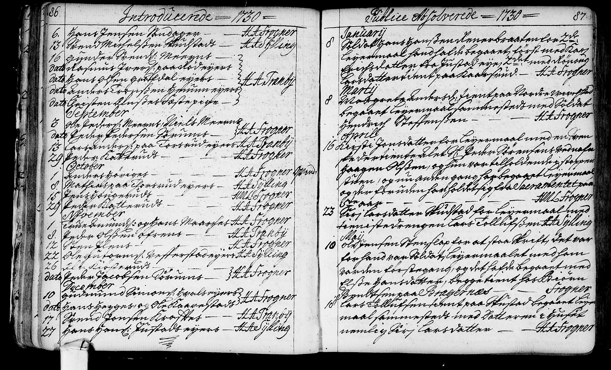 Lier kirkebøker, SAKO/A-230/F/Fa/L0003: Ministerialbok nr. I 3, 1727-1748, s. 86-87