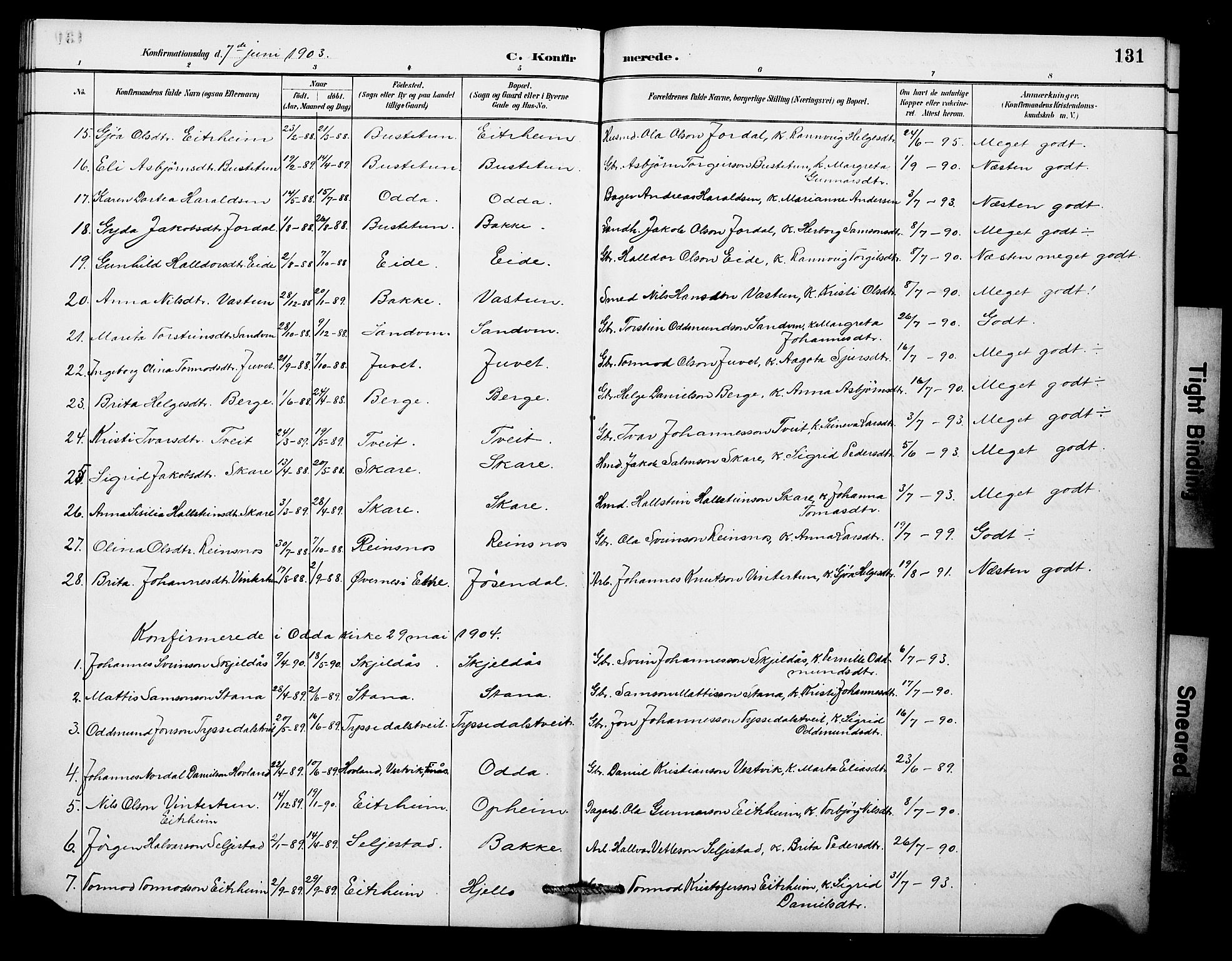 Odda Sokneprestembete, AV/SAB-A-77201/H/Hab: Klokkerbok nr. A 7, 1887-1912, s. 131