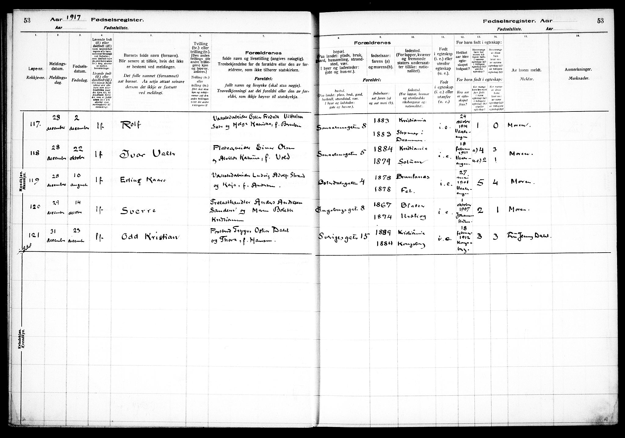 Vålerengen prestekontor Kirkebøker, AV/SAO-A-10878/J/Ja/L0001: Fødselsregister nr. 1, 1916-1924, s. 53