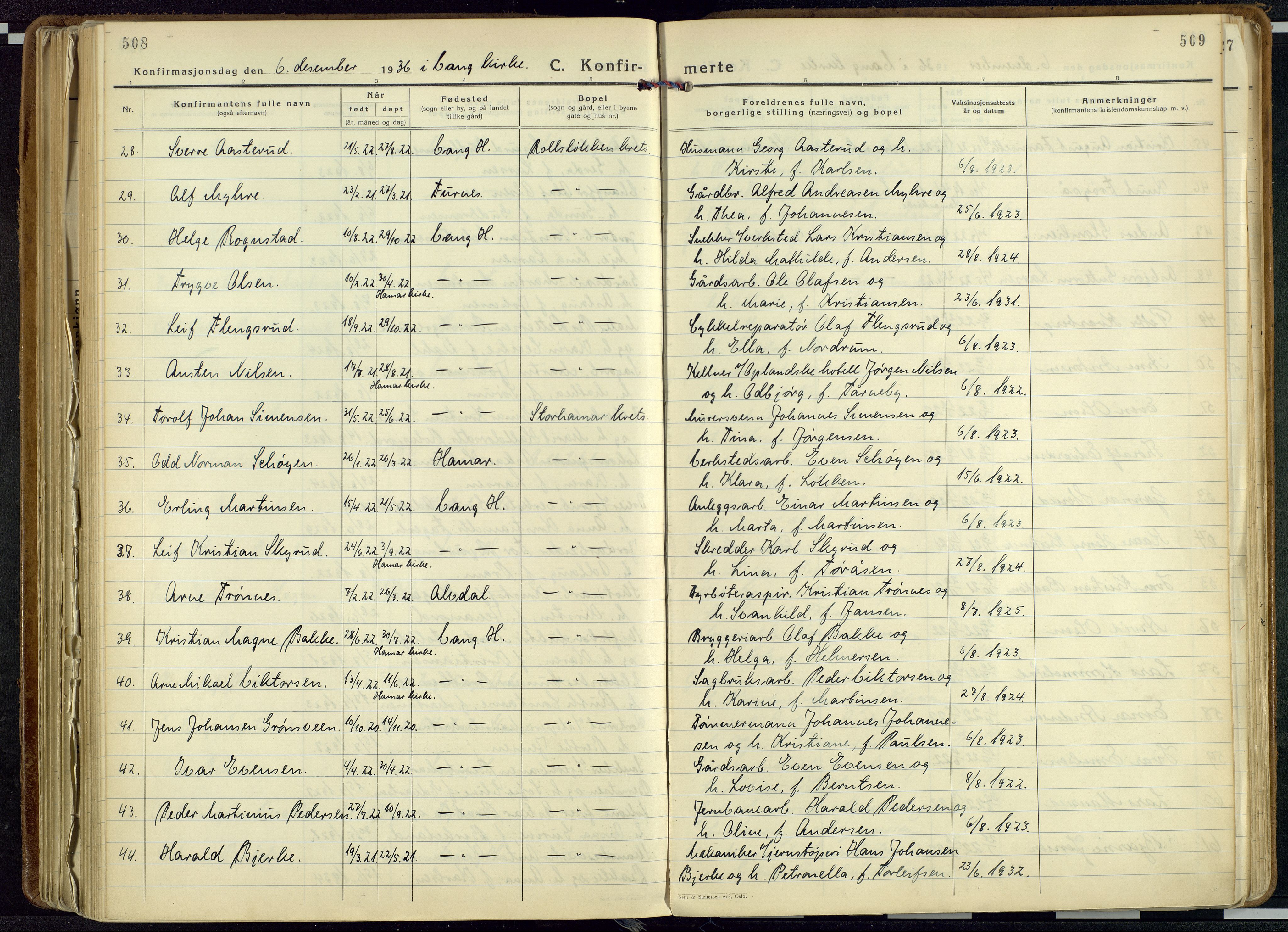 Vang prestekontor, Hedmark, AV/SAH-PREST-008/H/Ha/Haa/L0023: Ministerialbok nr. 23, 1932-1957, s. 508-509