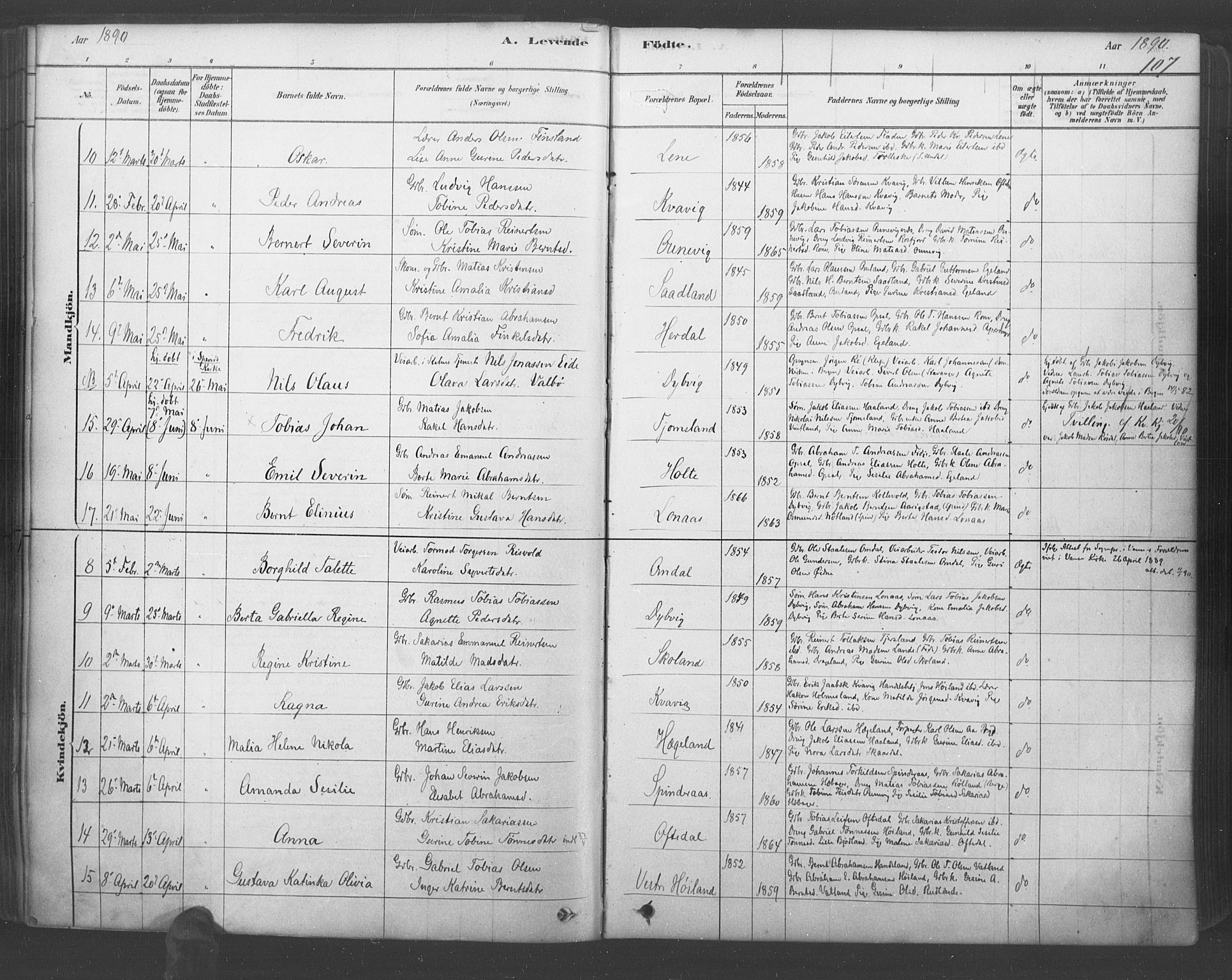 Lyngdal sokneprestkontor, AV/SAK-1111-0029/F/Fa/Fac/L0011: Ministerialbok nr. A 11, 1878-1893, s. 107