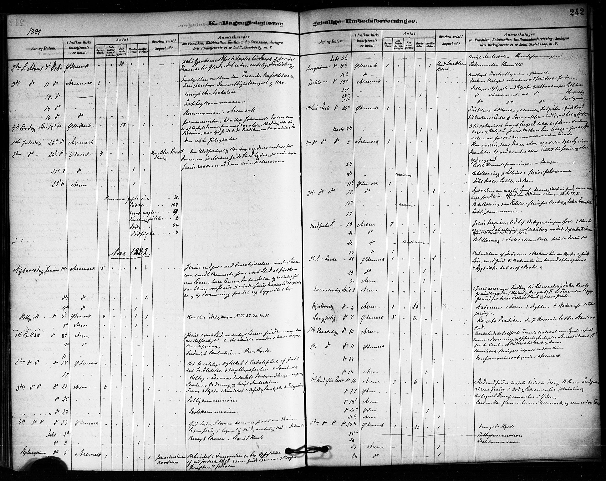 Aremark prestekontor Kirkebøker, SAO/A-10899/F/Fa/L0005: Ministerialbok nr. I 5, 1878-1897, s. 242