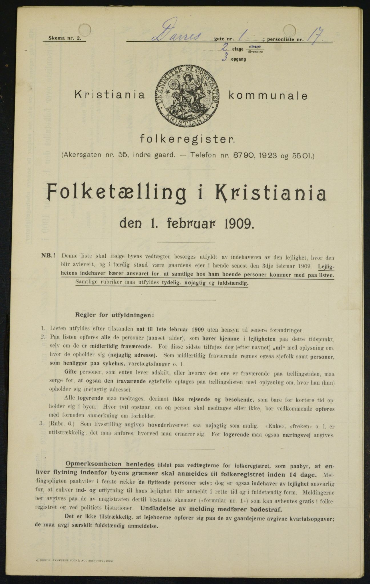 OBA, Kommunal folketelling 1.2.1909 for Kristiania kjøpstad, 1909, s. 14019