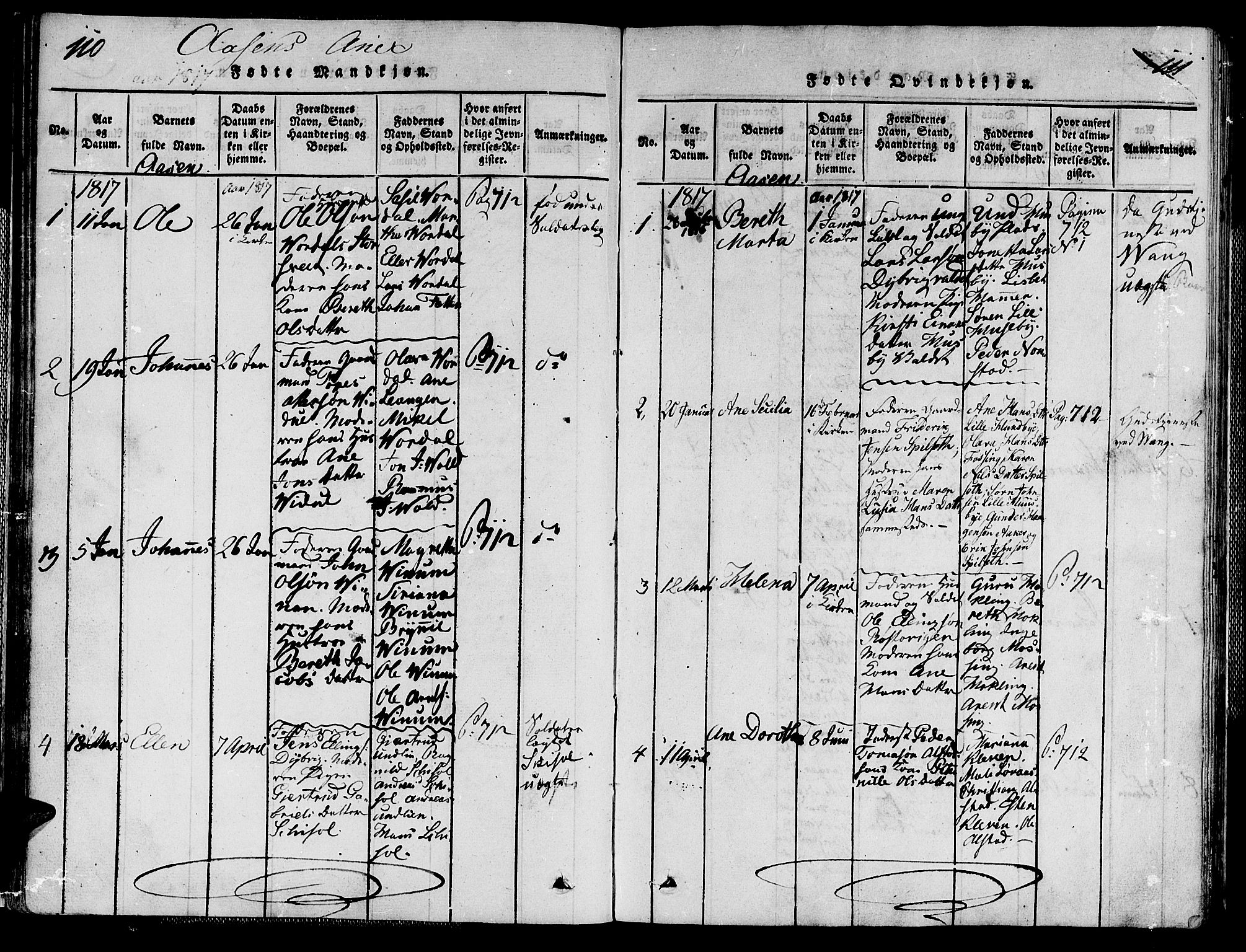 Ministerialprotokoller, klokkerbøker og fødselsregistre - Nord-Trøndelag, SAT/A-1458/713/L0112: Ministerialbok nr. 713A04 /2, 1817-1827, s. 110-111
