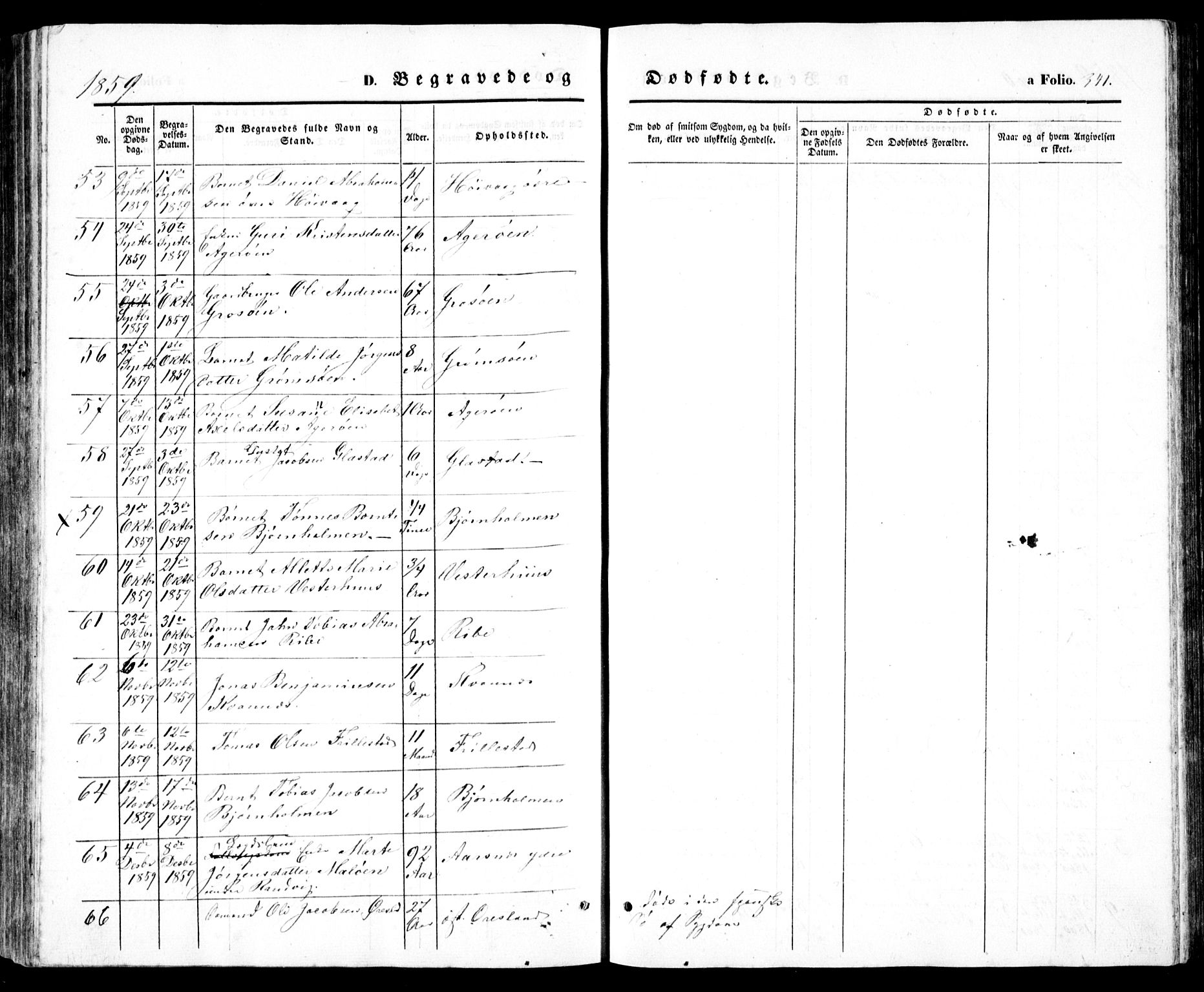 Høvåg sokneprestkontor, SAK/1111-0025/F/Fb/L0002: Klokkerbok nr. B 2, 1847-1869, s. 341
