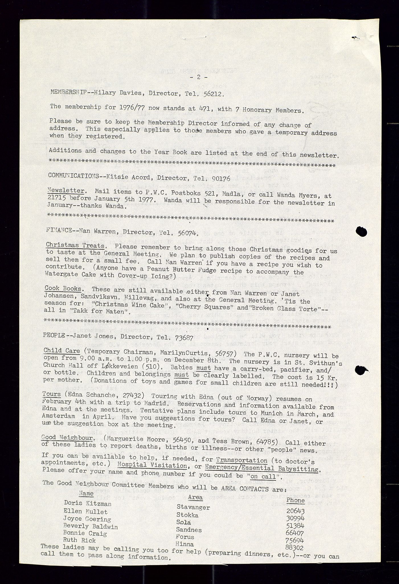 PA 1547 - Petroleum Wives Club, AV/SAST-A-101974/X/Xa/L0001: Newsletters (1971-1978)/radiointervjuer på kasett (1989-1992), 1970-1978