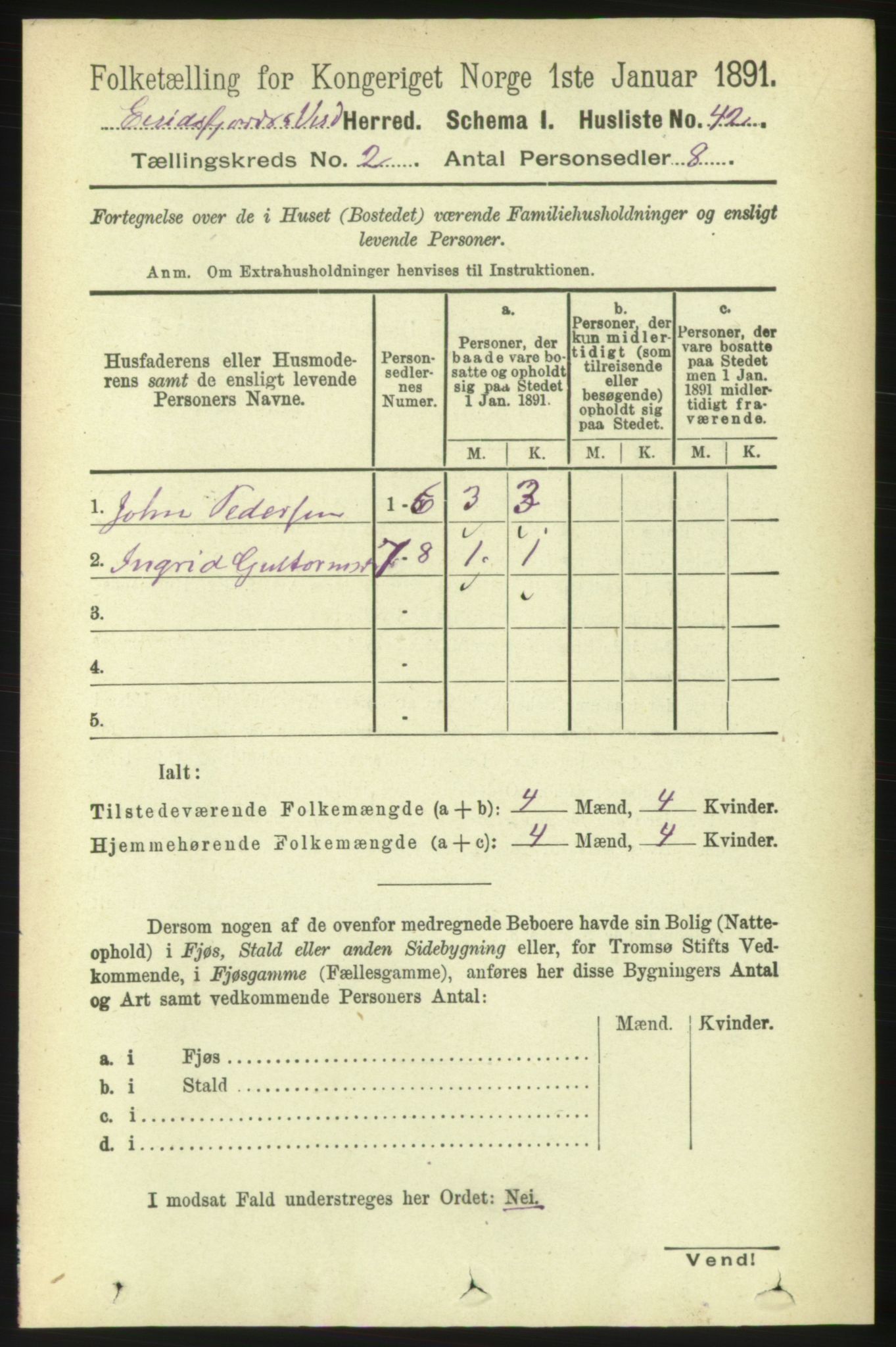 RA, Folketelling 1891 for 1542 Eresfjord og Vistdal herred, 1891, s. 350