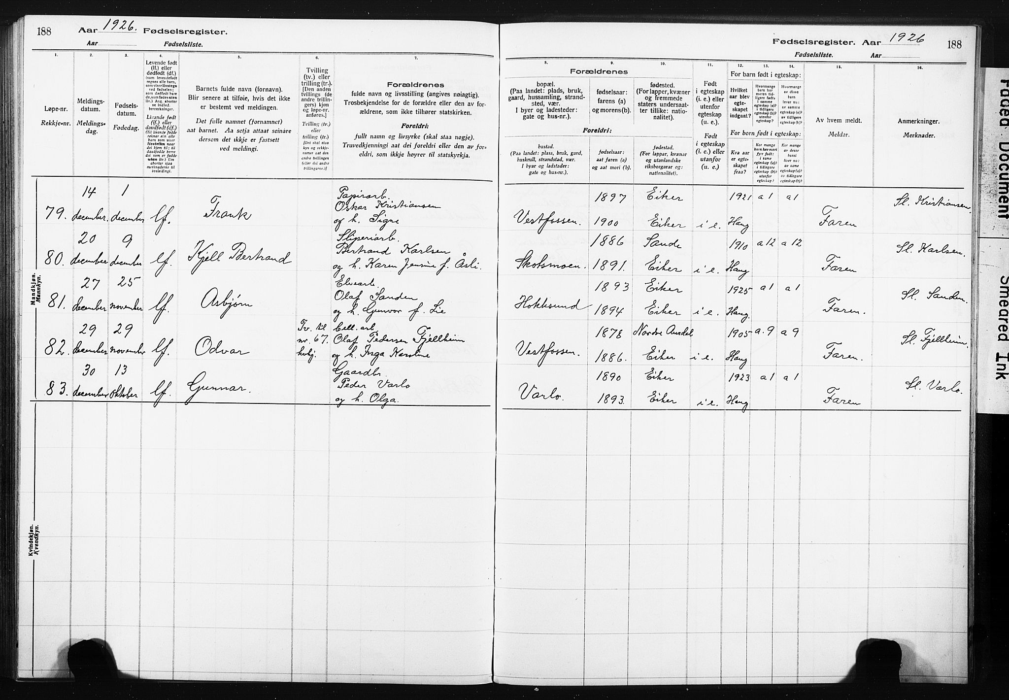 Eiker kirkebøker, AV/SAKO-A-4/J/Ja/L0001: Fødselsregister nr. I 1, 1916-1927, s. 188