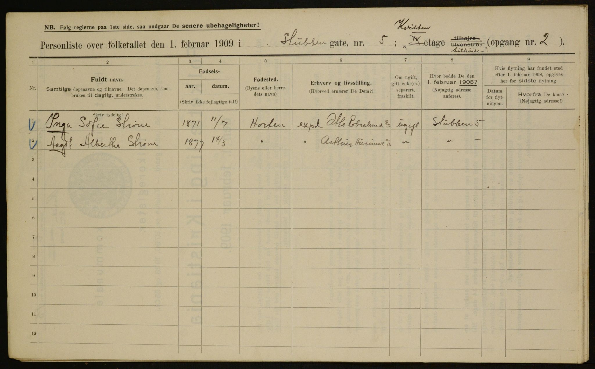 OBA, Kommunal folketelling 1.2.1909 for Kristiania kjøpstad, 1909, s. 94522