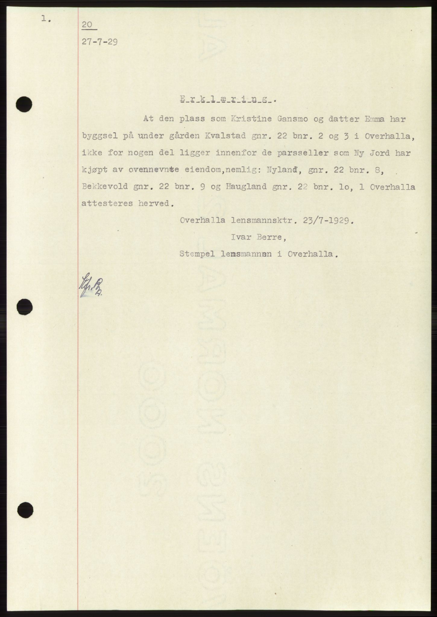 Namdal sorenskriveri, SAT/A-4133/1/2/2C: Pantebok nr. -, 1926-1930, Tingl.dato: 27.07.1929