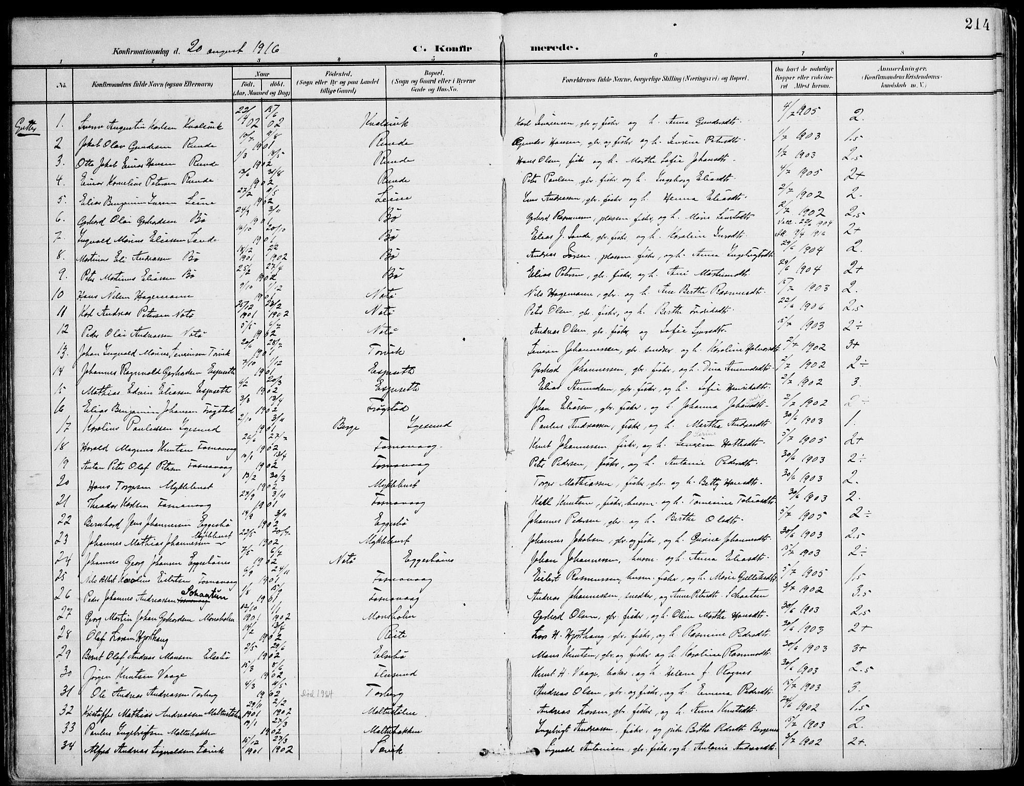 Ministerialprotokoller, klokkerbøker og fødselsregistre - Møre og Romsdal, AV/SAT-A-1454/507/L0075: Ministerialbok nr. 507A10, 1901-1920, s. 214