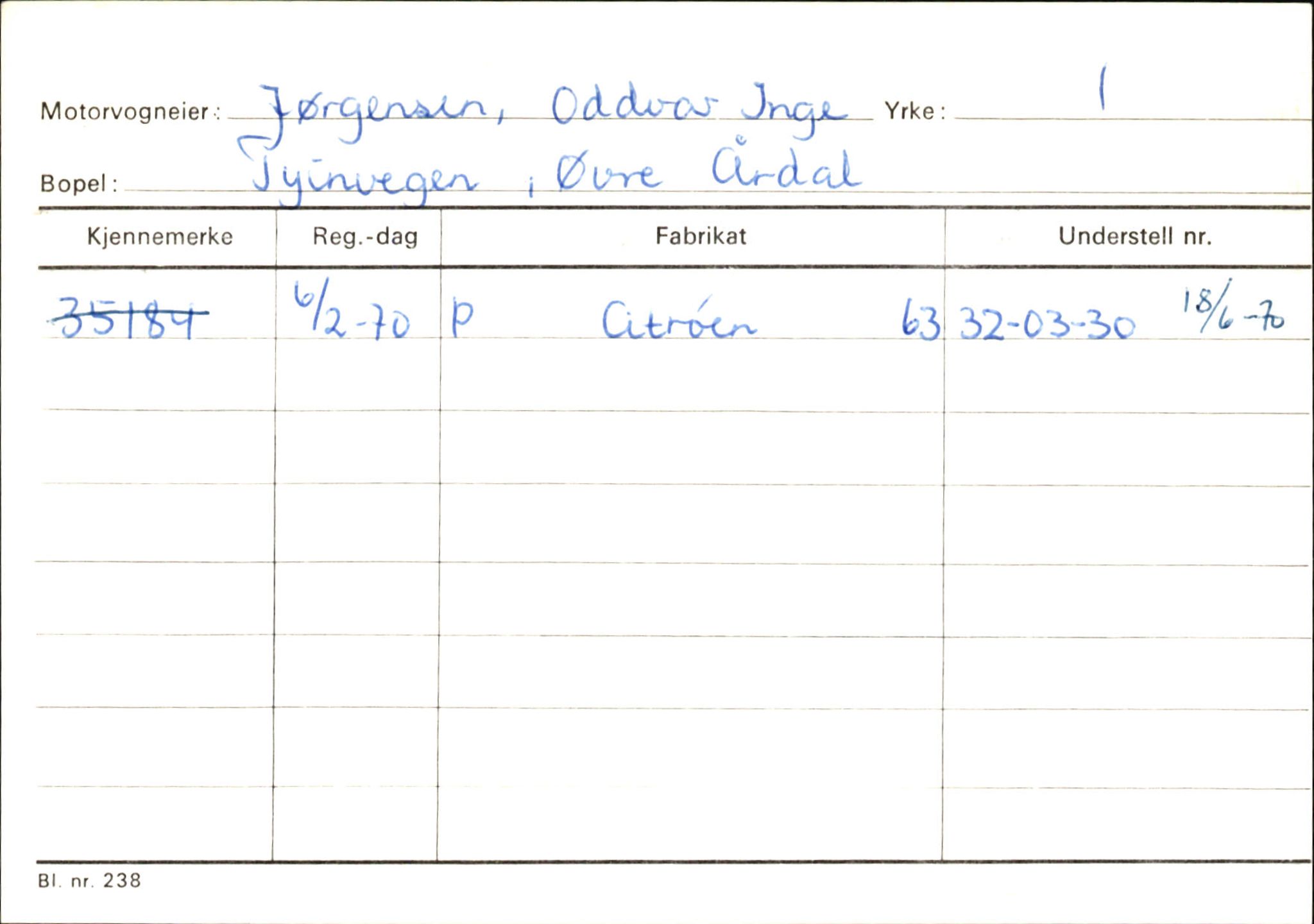 Statens vegvesen, Sogn og Fjordane vegkontor, AV/SAB-A-5301/4/F/L0145: Registerkort Vågsøy S-Å. Årdal I-P, 1945-1975, s. 1042