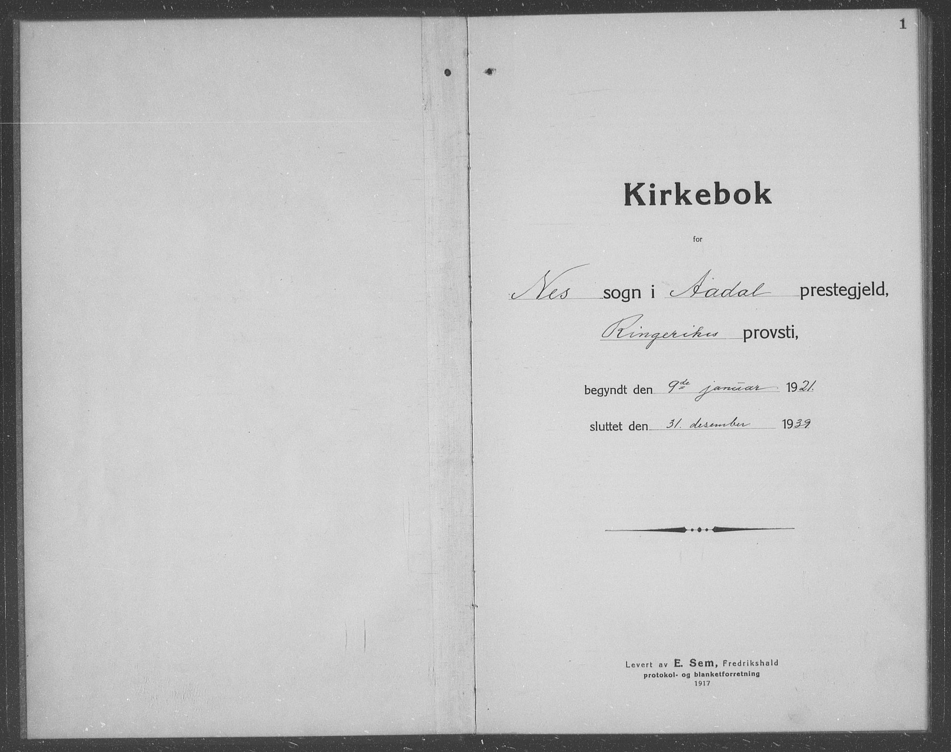 Ådal kirkebøker, SAKO/A-248/G/Gb/L0003: Klokkerbok nr. II 3, 1921-1939, s. 1