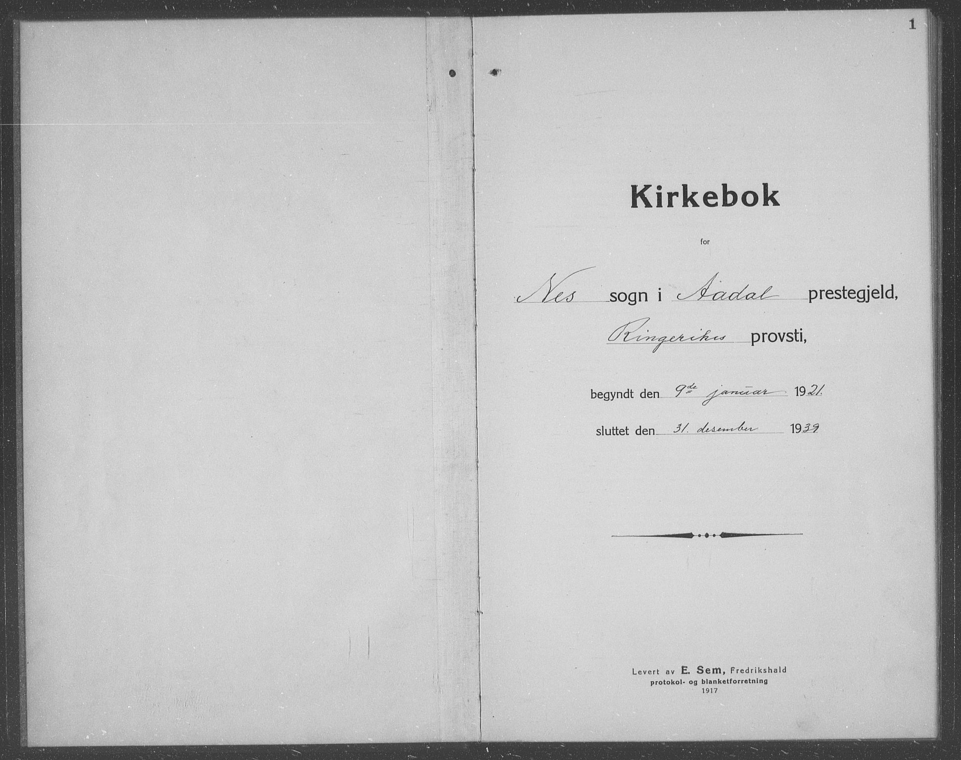 Ådal kirkebøker, AV/SAKO-A-248/G/Gb/L0003: Klokkerbok nr. II 3, 1921-1939, s. 1