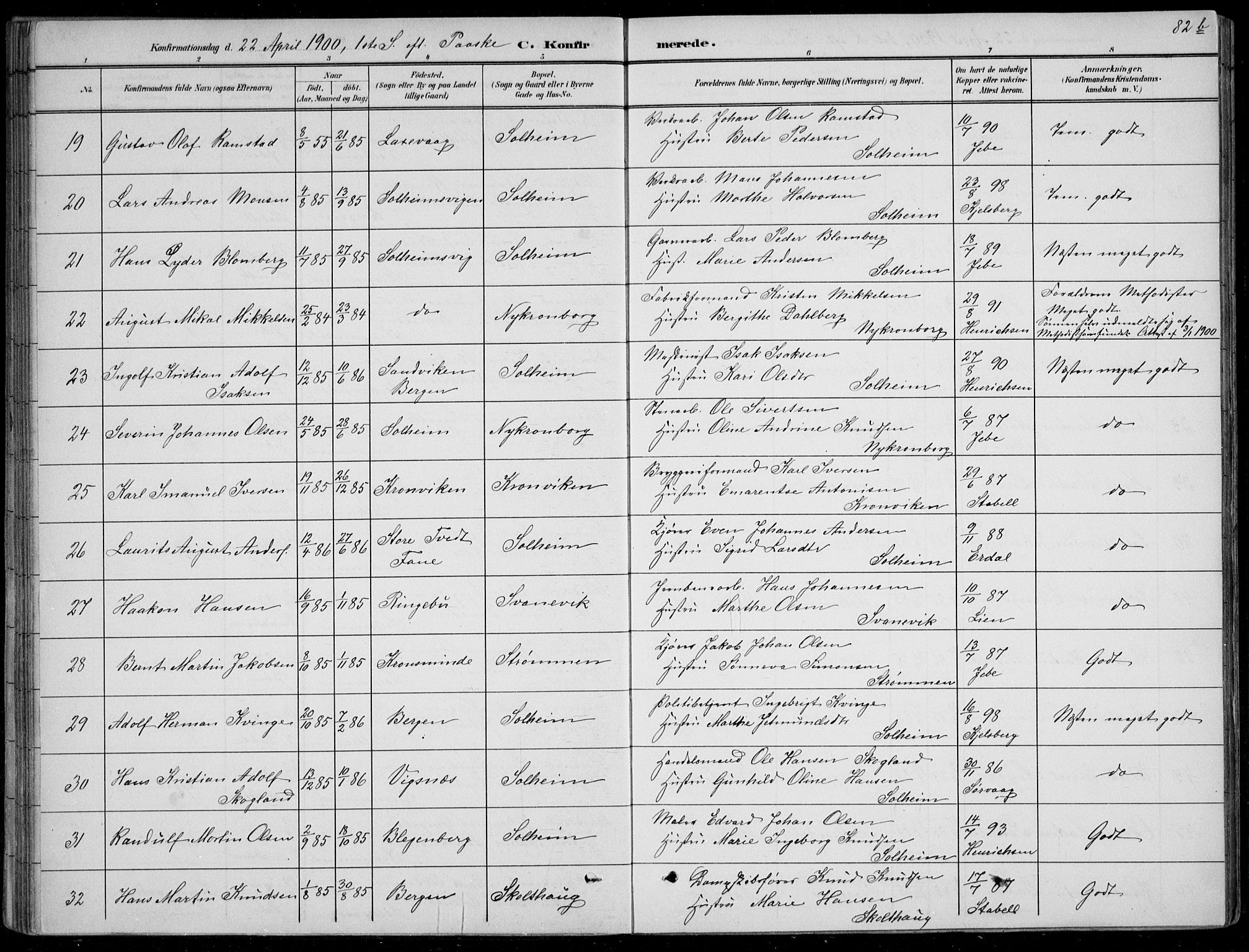Årstad Sokneprestembete, AV/SAB-A-79301/H/Hab/L0011: Klokkerbok nr. B 1, 1886-1901, s. 82b