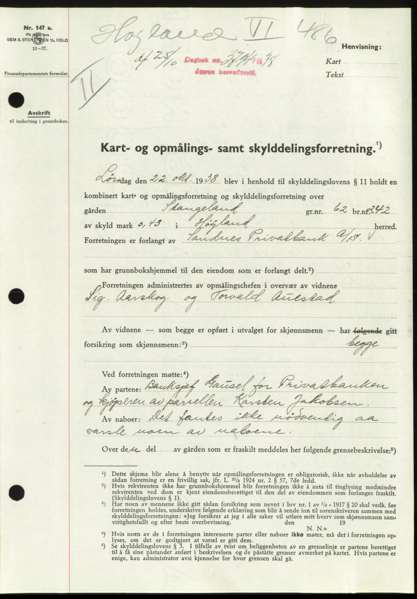 Jæren sorenskriveri, SAST/A-100310/03/G/Gba/L0072: Pantebok, 1938-1938, Dagboknr: 3794/1938