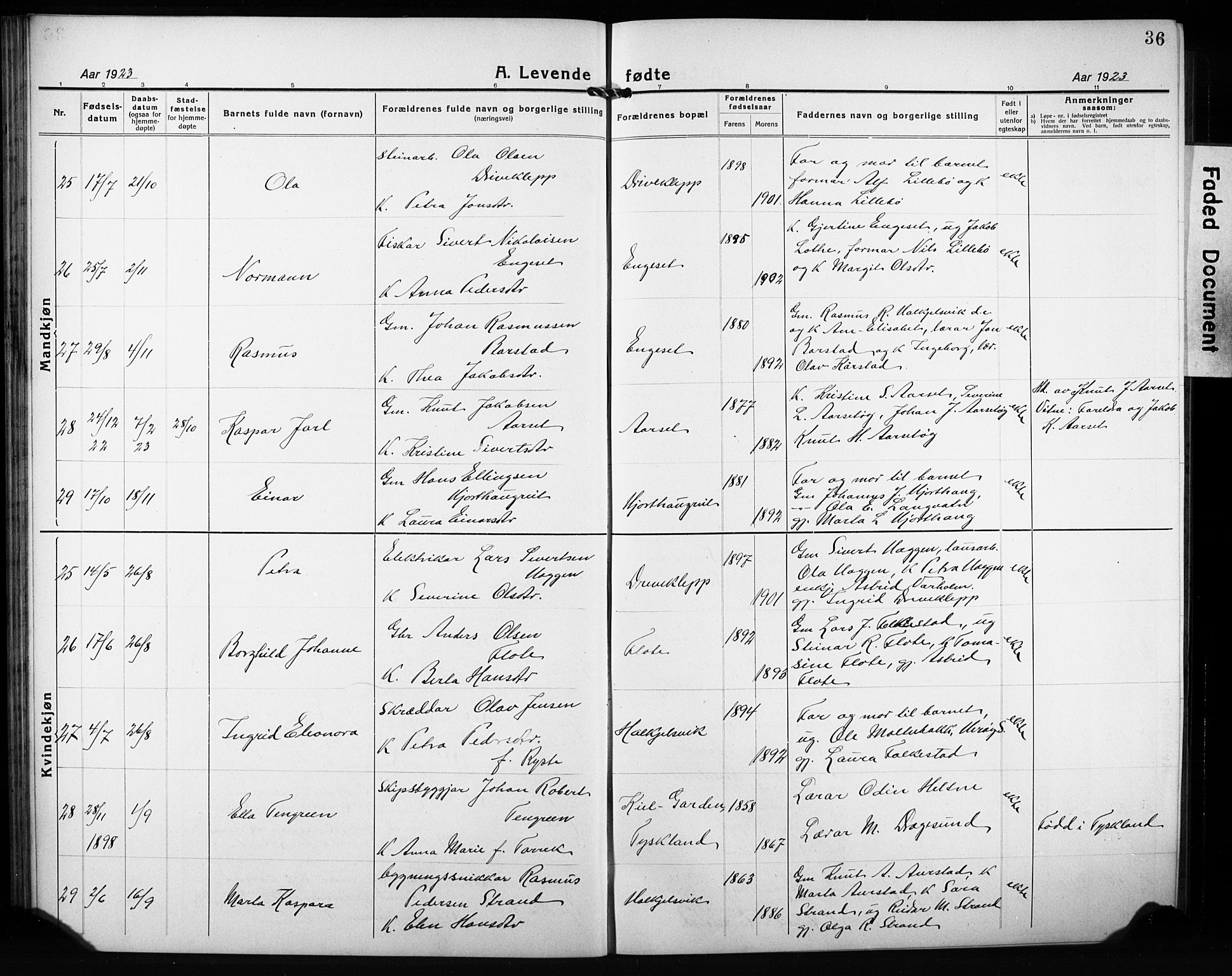 Ministerialprotokoller, klokkerbøker og fødselsregistre - Møre og Romsdal, AV/SAT-A-1454/511/L0160: Klokkerbok nr. 511C06, 1920-1932, s. 36